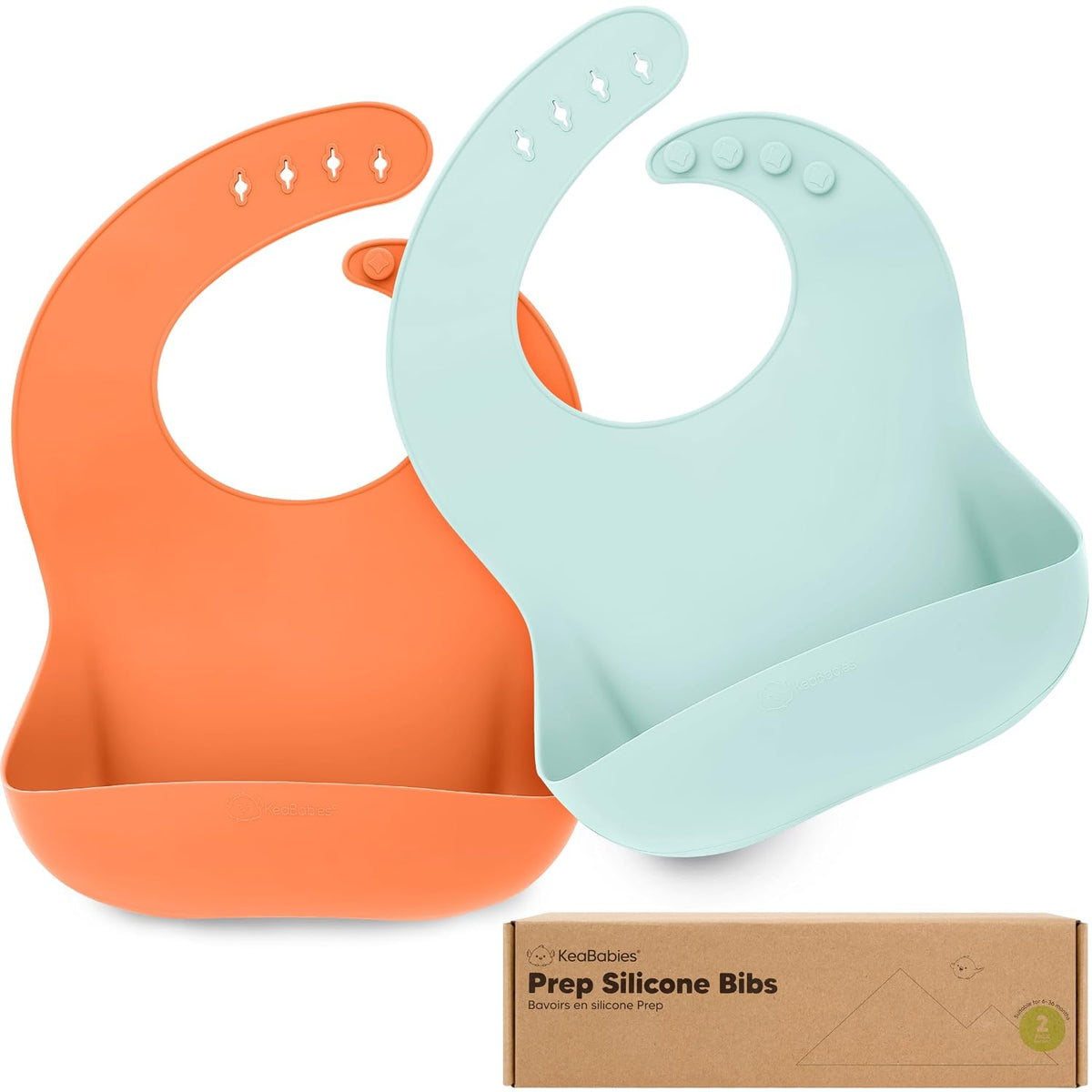 KeaBabies 2-Pack Silicone Bibs for Babies, Toddlers Girl, Boy (Slate) | Sturdy Food-Grade Baby Bibs for Eating, Large Food Catcher, Easy Clean & Put On, Waterproof Baby Feeding Essentials, BPA-Free