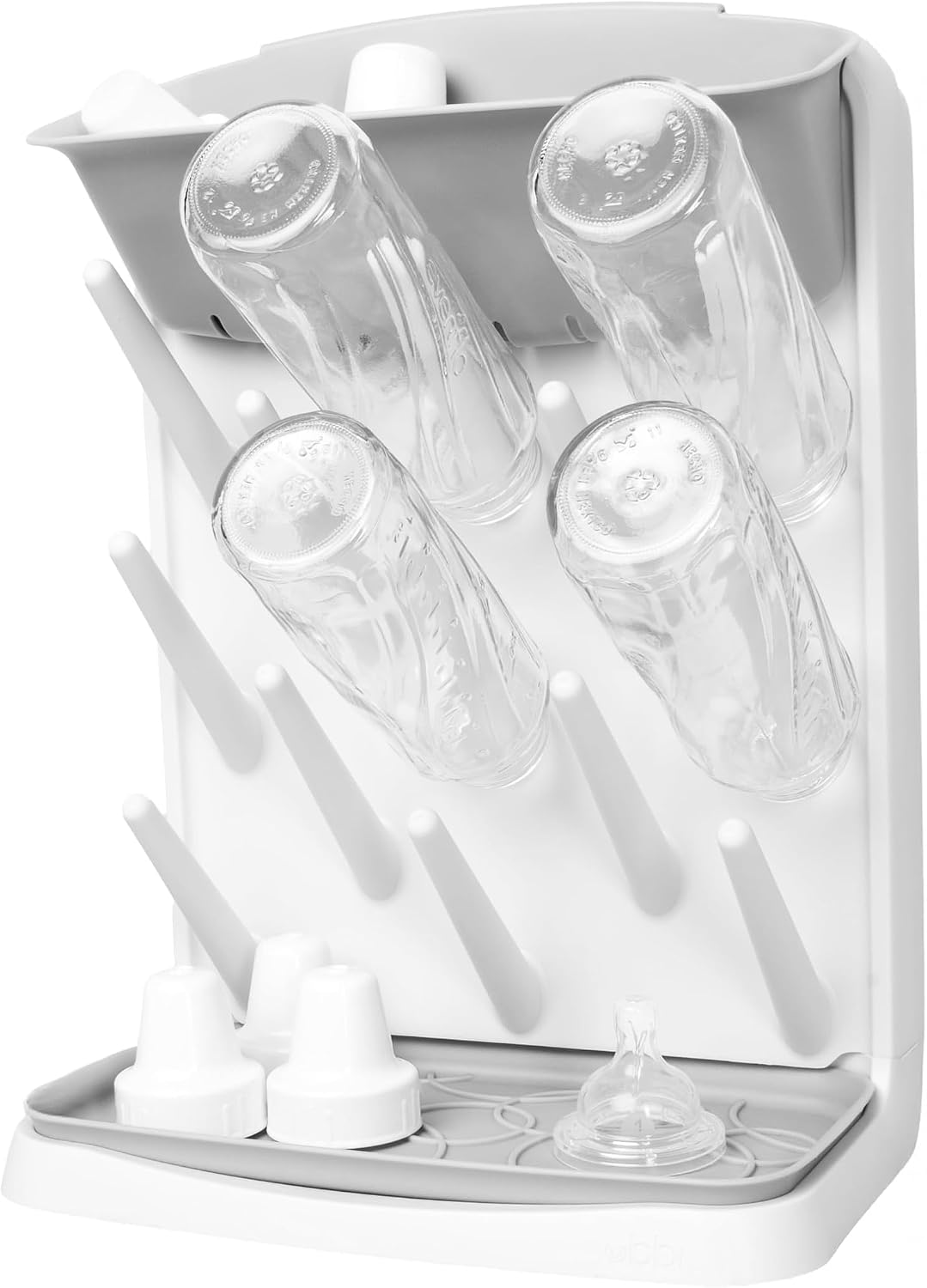Ubbi Vertical Baby Bottle Drying Rack, Space Saving Countertop Bottle Dryer | 13-Peg Bottle Drying Rack Removable Drain Tray, Baby Organizer for Pump Parts, Pacifiers & Accessories, Dishwasher Safe, Gray