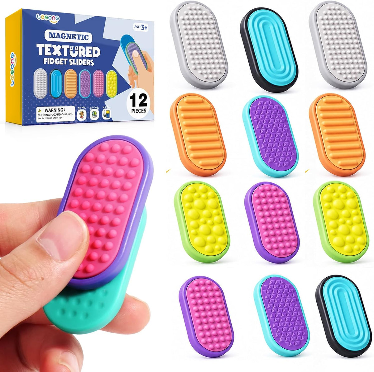 Magnetic Fidget Toys for Adults & Kids -Textured Sensory Toys for Autism Children Stress - Quiet Stress Fidgets Sliders for Classroom Prizes Box Office - Easter Gifts Kids Teens Girls - 6Pack