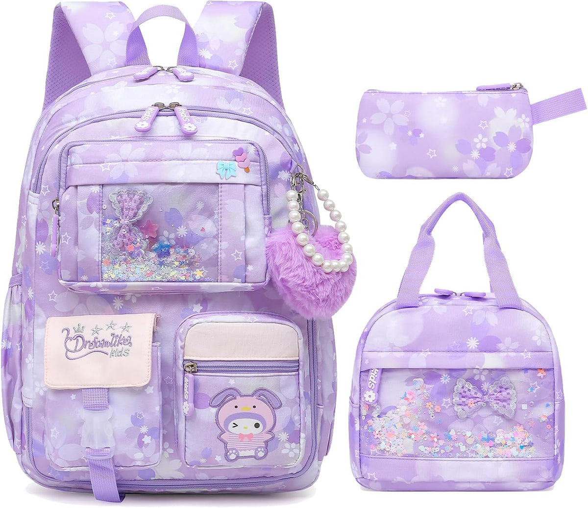 Lovely Girls Backpack School Bag for Students Kids Book Bag with Multiple Pockets Splash-proof Children's Backpack(17inch Pink)
