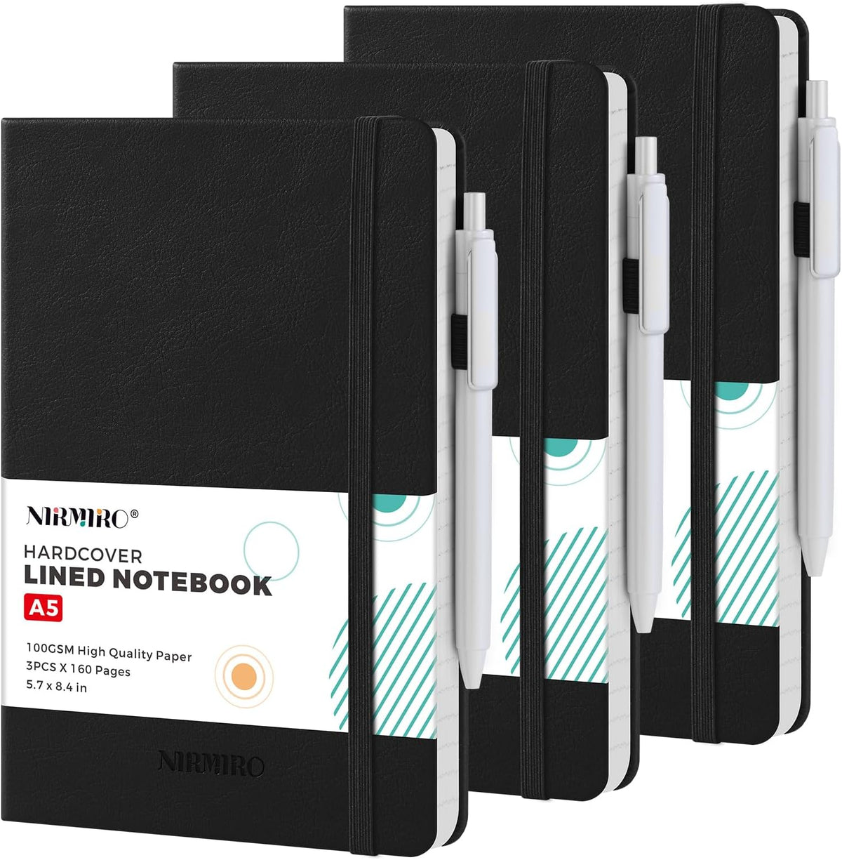 NIRMIRO (3 Pack) Pocket Notebook Small Journal with Pen, 3.7" x 5.7", A6 Mini Notebook for Women Men Work Writing, Hardcover Small Pocket Notepad with 100Gsm Premium Thick Lined Paper, Black Leather