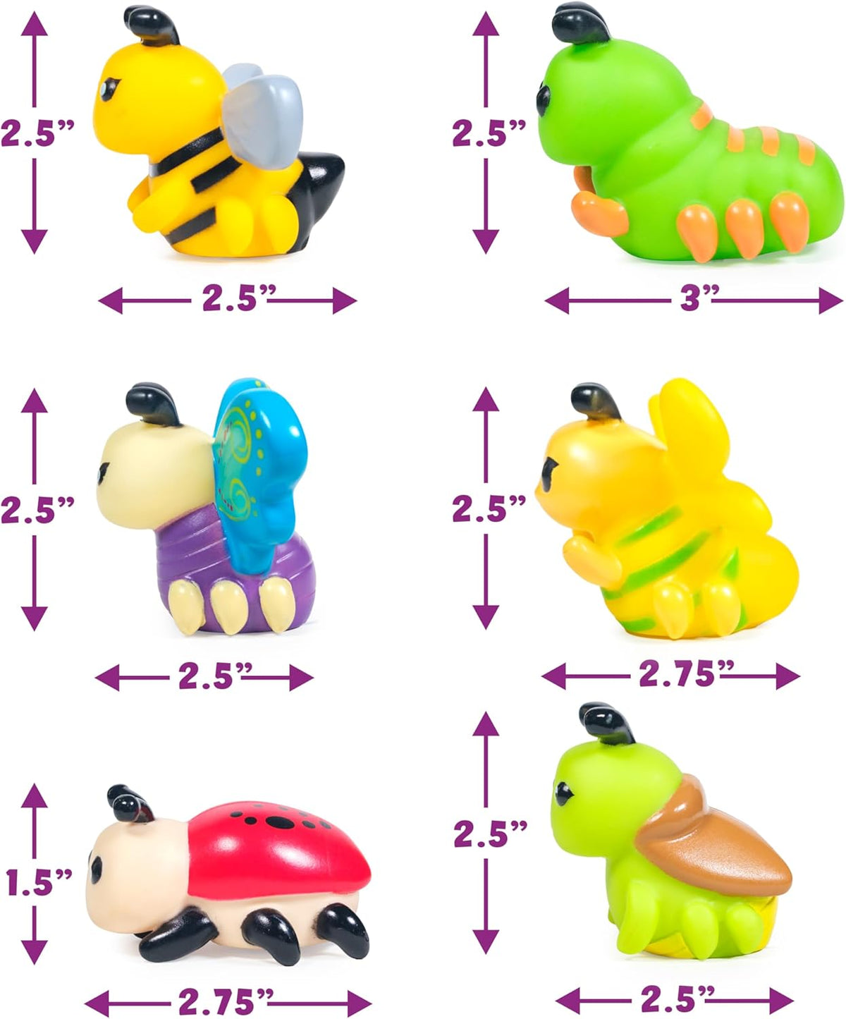 Tub Works Bugs Light Up Bath Toys, 6-Pack - Water-Activated Color-Changing Sensory Toys for Toddlers