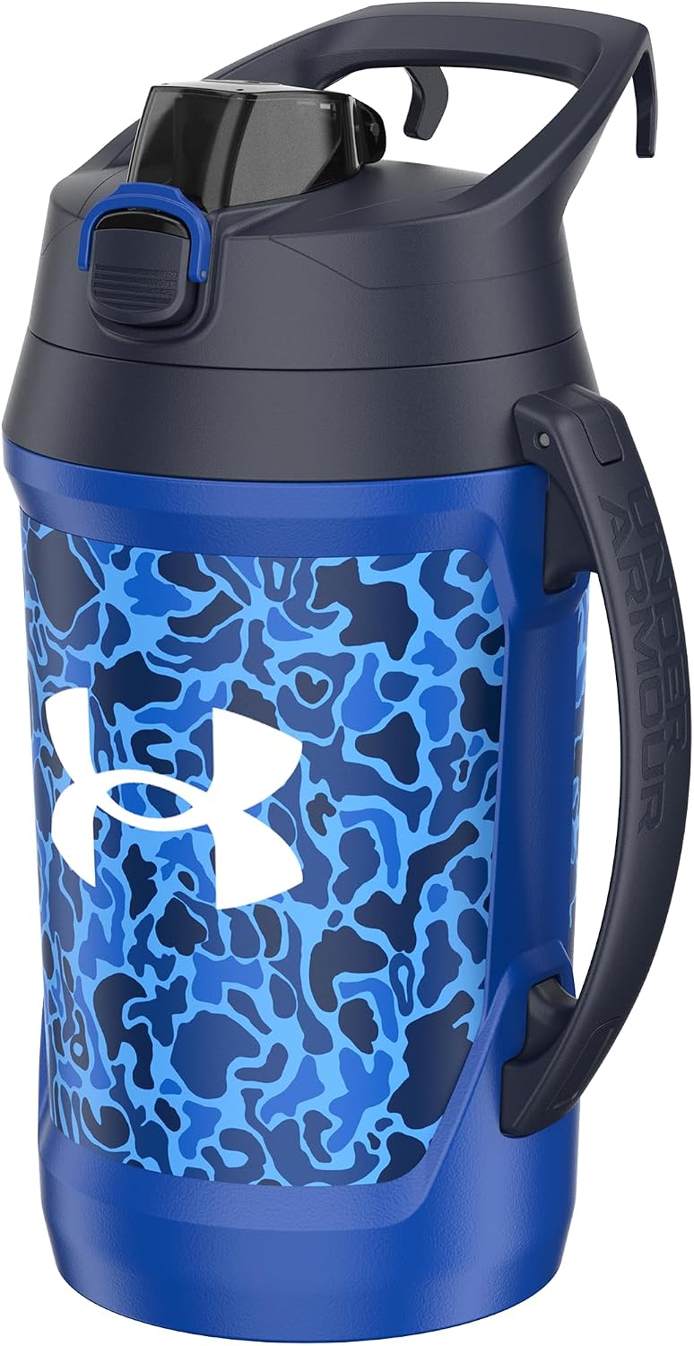 Under Armour Insulated Water Bottle with Handle & Fence Hook, Half Gallon Sports Water Jug, Leak-Resistant & BPA-Free for Baseball, Football & Gym - Black/Black, 64oz