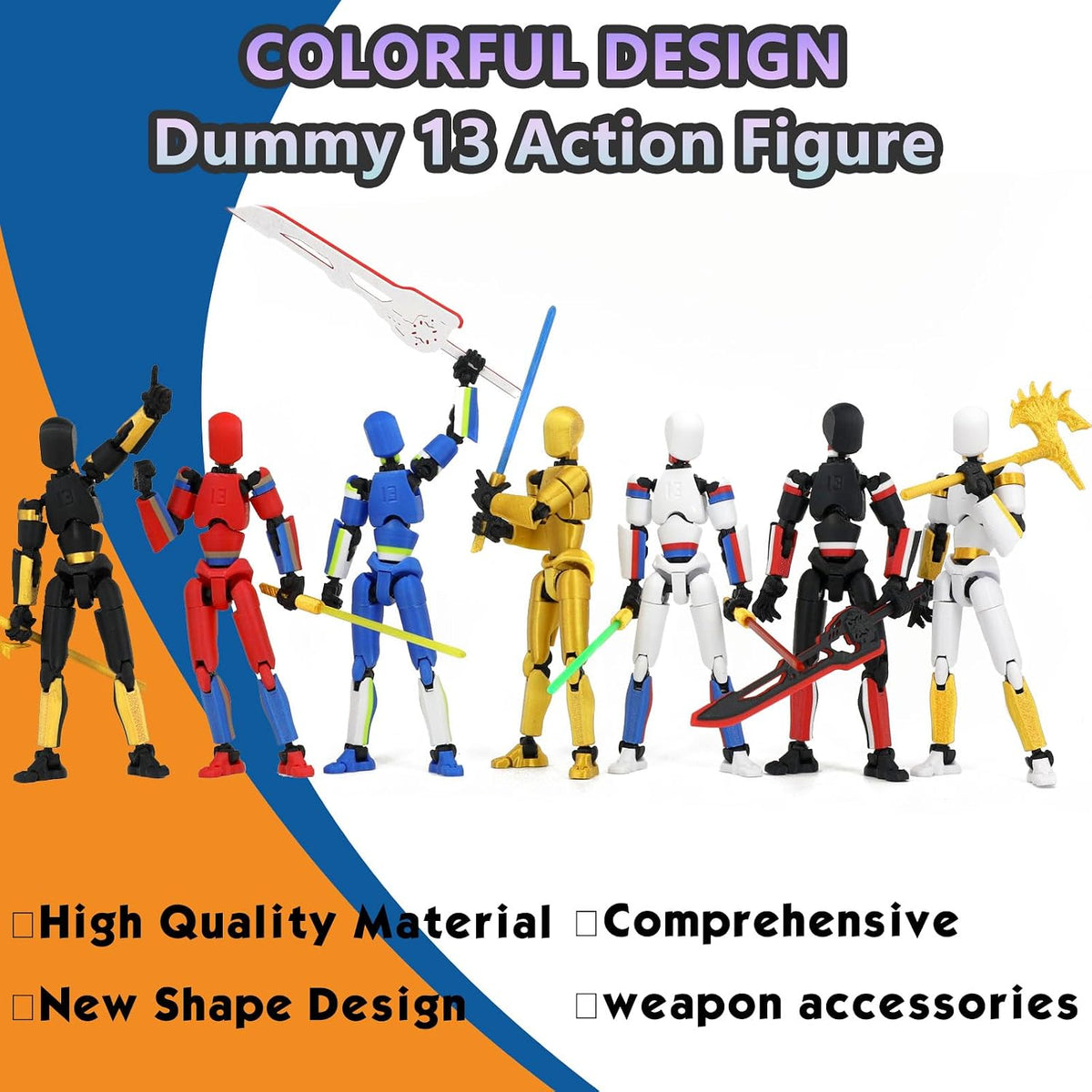 5-Pack Titan 13 Action Figure Already Assembled, Multi-Colored Titan 13 Action Figure Set with Laser Saber 3D Printed Dummy 13 Lucky Robo Dummy Nova 13 Action Figures, Figura de acción 13