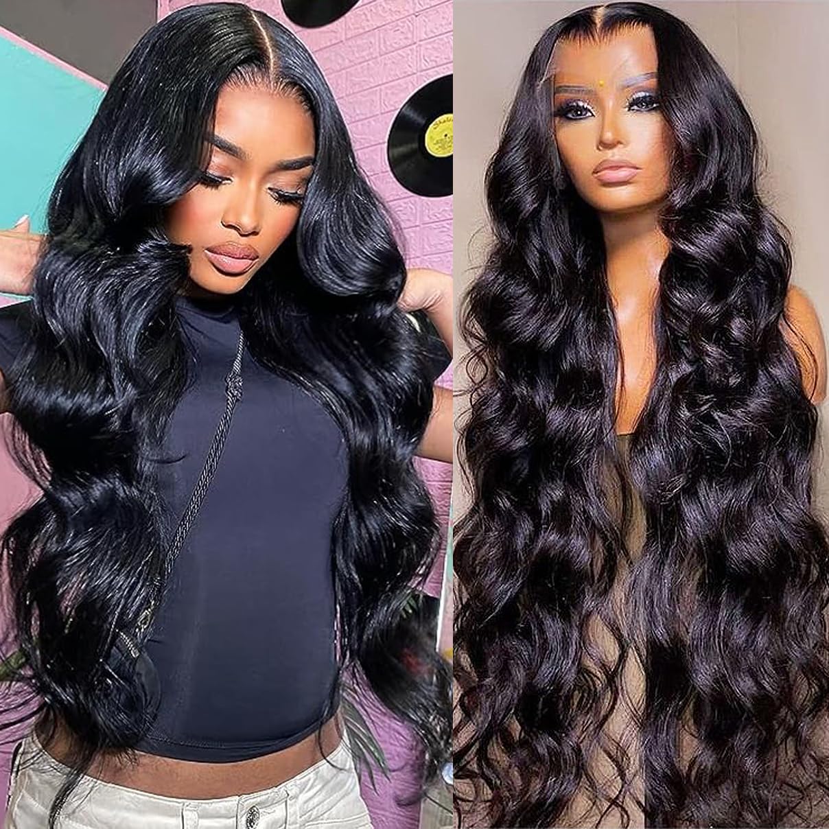 26 Inch Body Wave Lace Front Wigs Human Hair For Black Women 13 6 Hd Transparent Lace Front Wig Natural Black Color 180% Densit