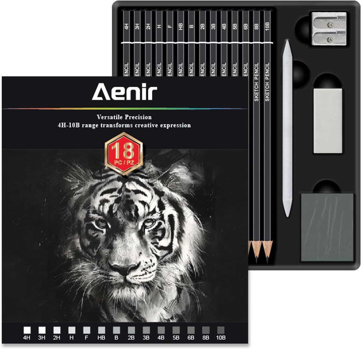 Aenir Sketch Pencils for Drawing, Set of 12 Drawing Pencils for Sketching Medium (6B - 4H), Artist Graphite Pencils, Sketch Set for Artists for Sketching Supplies, Art Supplies.