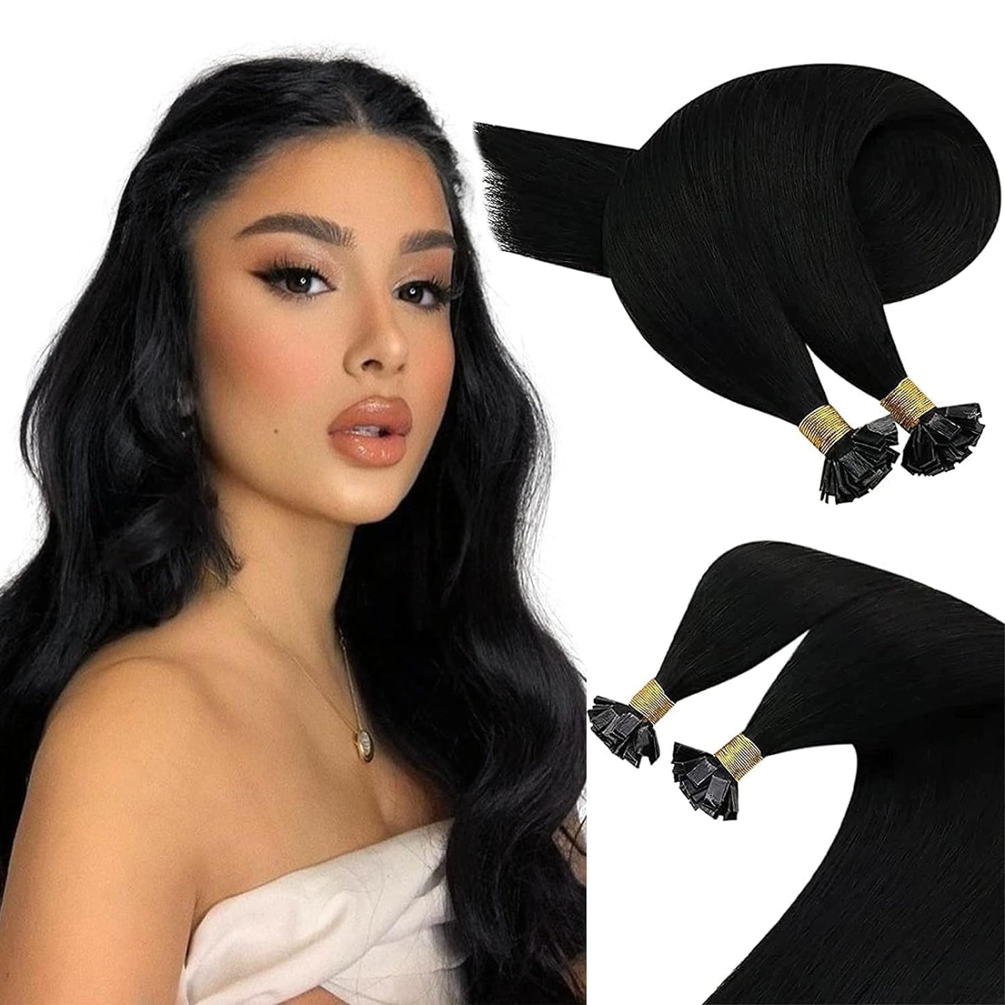 Sunny Hair Flat Tip Hair Extensions Black Flat Tip Human Hair Extensions Jet Black Keratin Hair Extensions Flat Tip Remy Black F