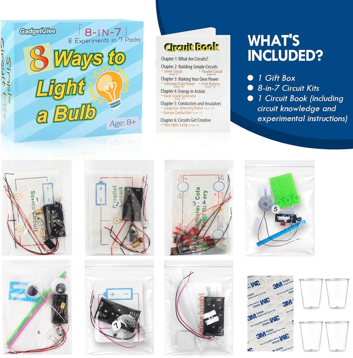 8-Circuit Science Experiment Kit for Kids Ages 8-12, STEM Electrical Light Bulb Experiments, Electric Circuit Building