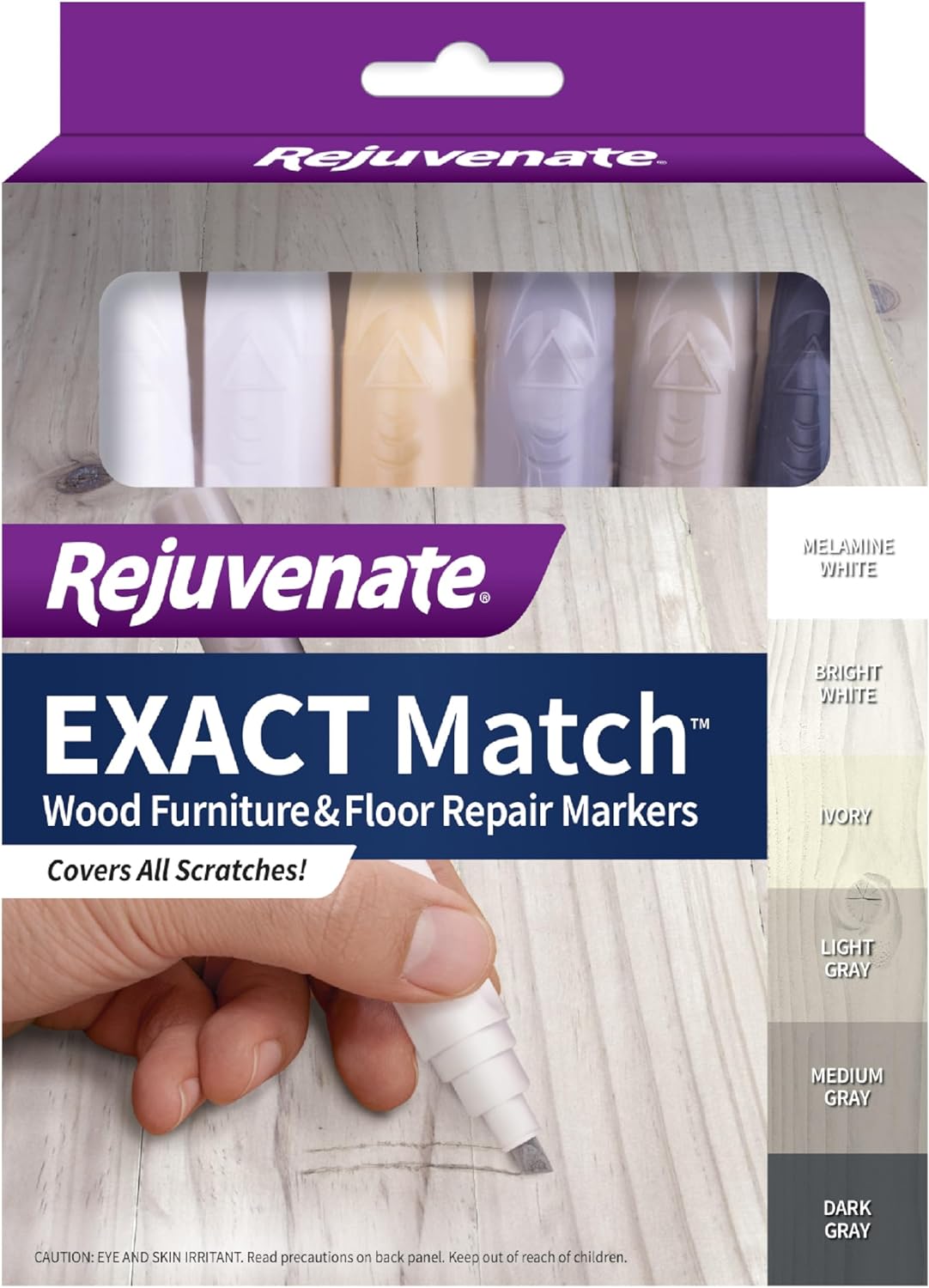 Rejuvenate Exact Match Wood Furniture & Floor Repair Markers, 6 Count, Brown Markers Cover All Scratches, Scuffs And Damage To Wood Furniture And Flooring