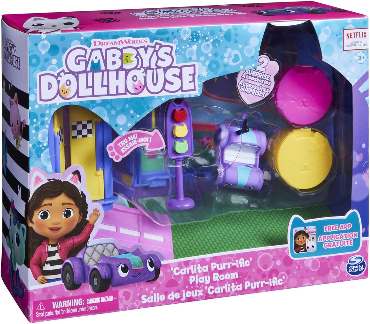 Gabby's Dollhouse, Carlita Purr-ific Play Room with Carlita Toy Car, Accessories, Furniture and Dollhouse Deliveries, Kids Toys for Ages 3 and up