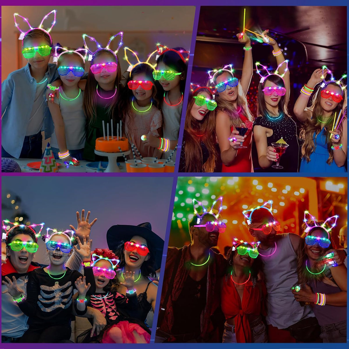 150PCS Glow Party Supplies: Glasses, Headbands, Rings, 100 Glow Sticks for Kids & Adults
