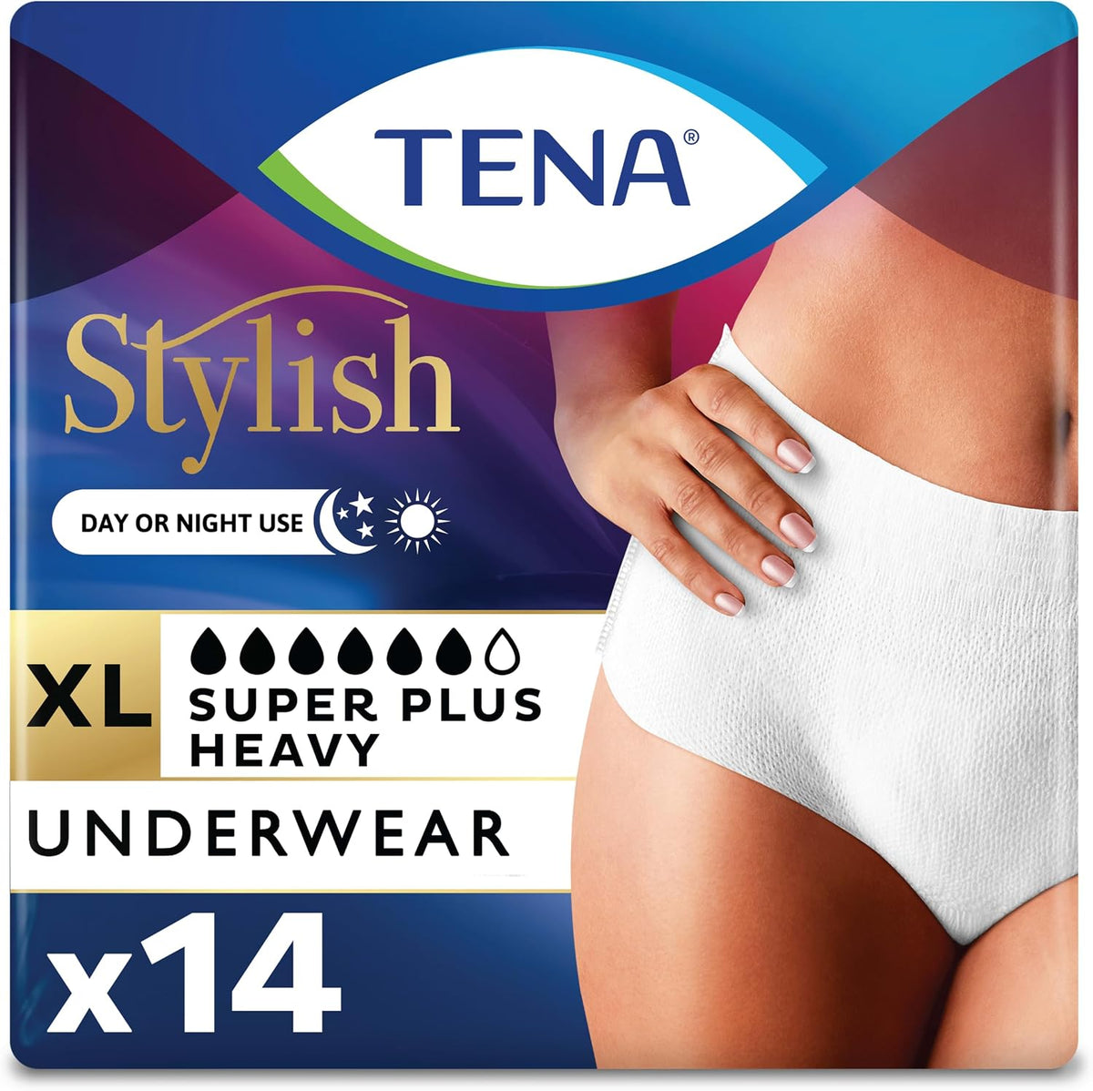 TENA Stylish White Super Plus Incontinence Underwear Women, L 37-50in 64 ct | For everyday confidence, this protectivce Incontinence underwear offers strong absorbency with a comfortable, body-close fit
