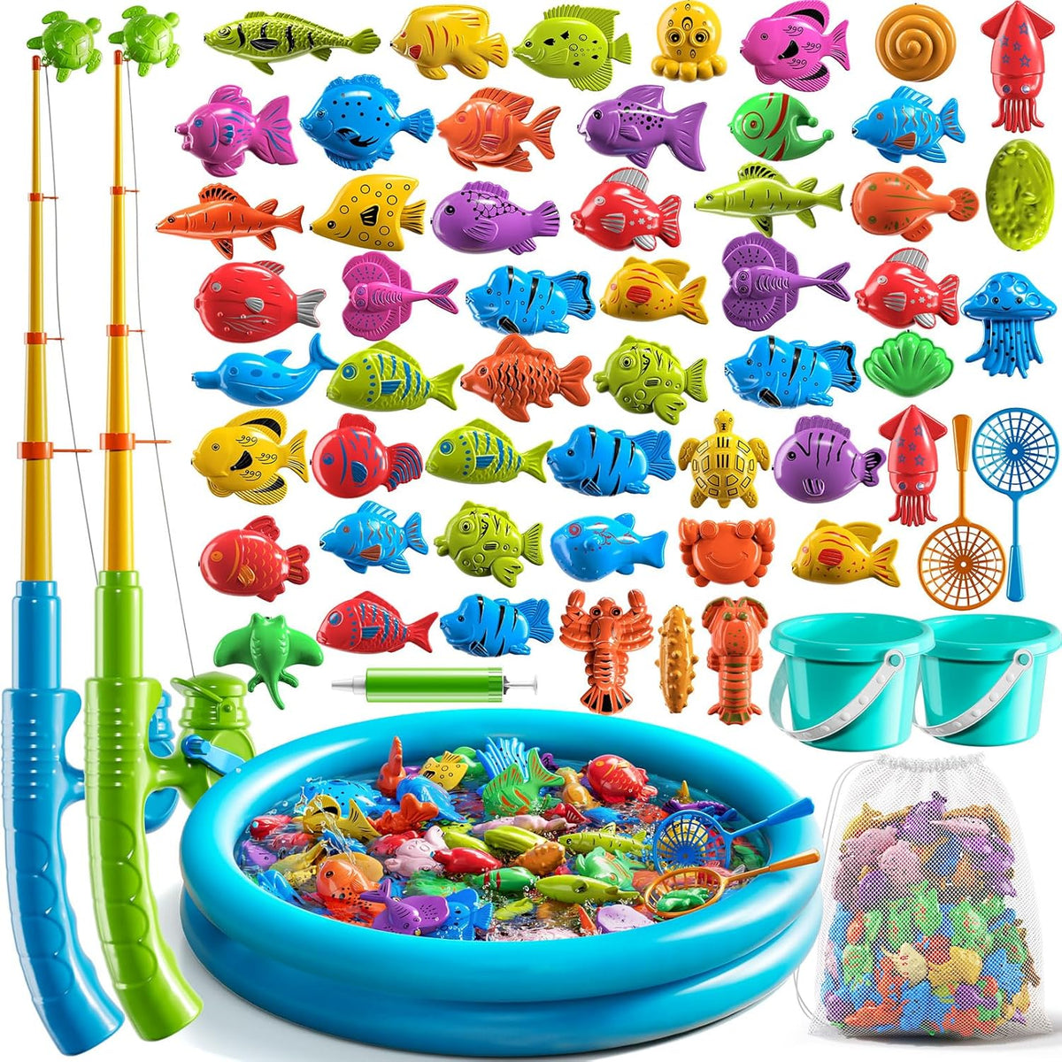 NIPLOOOW Magnetic Fishing Game Pool Toys for Kids 3-5, Water Table Bathtub Kiddie Party Toy with Pole Rod Net Plastic Floating Fish, Outdoor Toys for Boys Girls Kids Age 3 4 5 6 7 8 Year Old