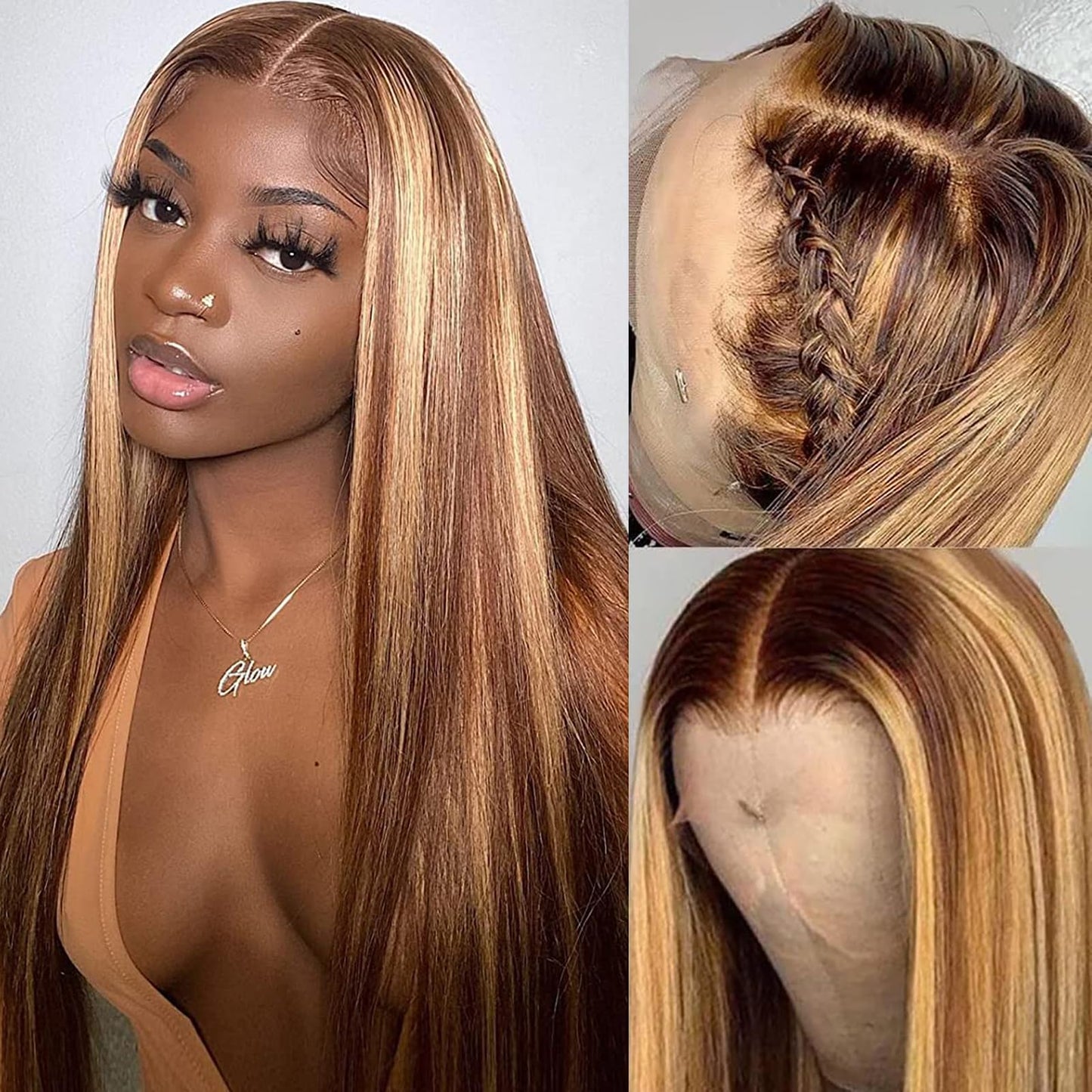 Queen Story 13X4 Hd Lace Front Wigs Human Hair Pre Plucked 4/27 Honey Blonde Lace Frontal Wigs Highlight Ombre Wigs Human Hair 1