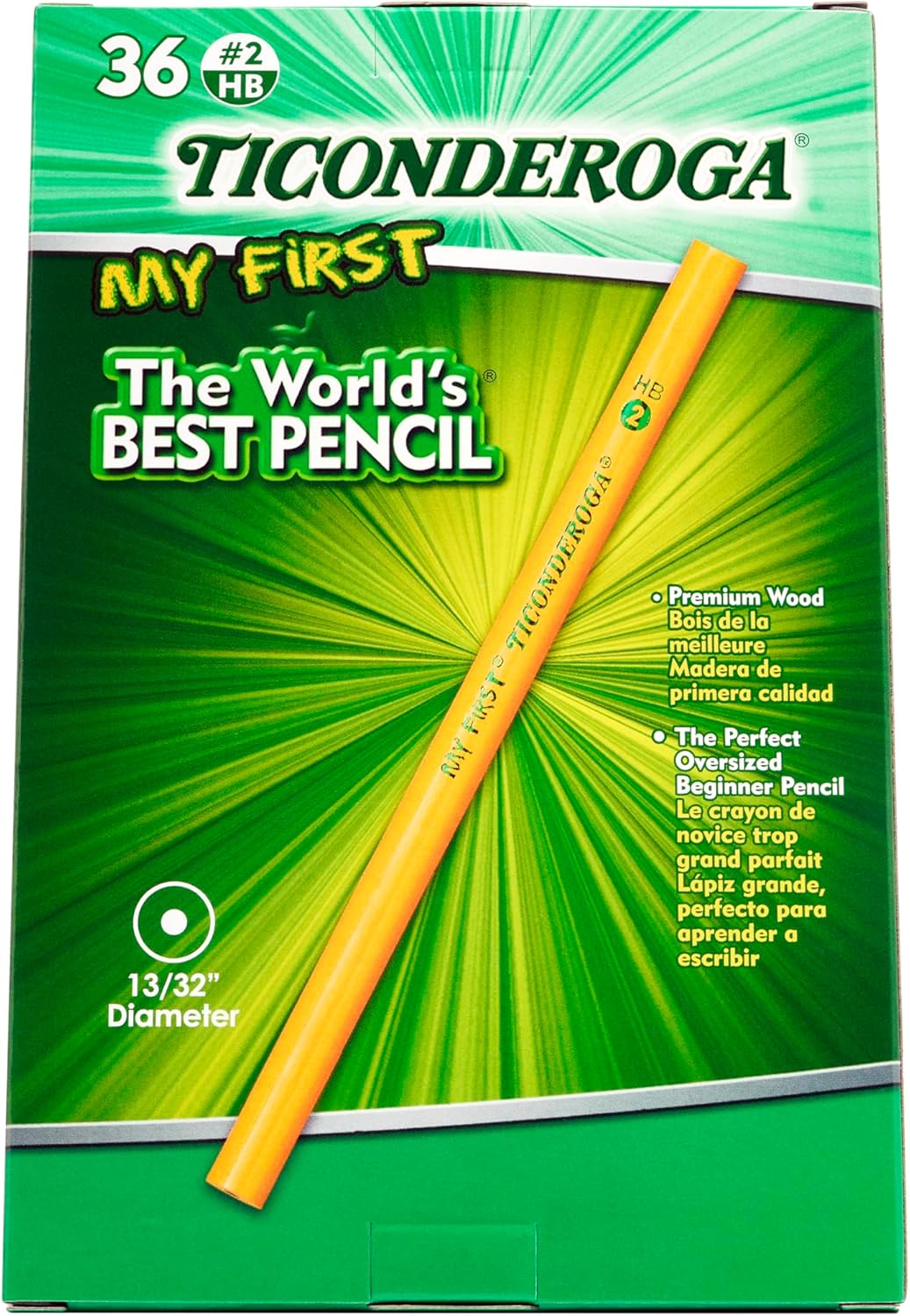 Ticonderoga My First Wood-Cased Pencils, 2 HB, Yellow, 36 Count