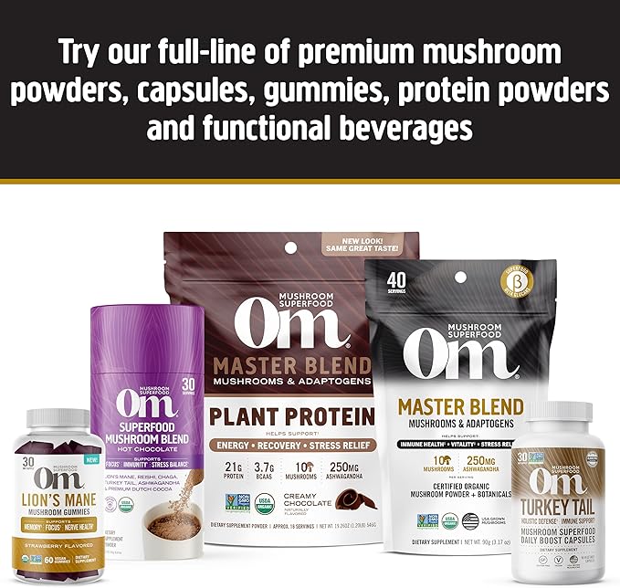 Om Mushroom Master Blend, Organic 10 Mushroom Complex & Adaptogens Powder, Reishi & Lions Mane - 6.2 oz