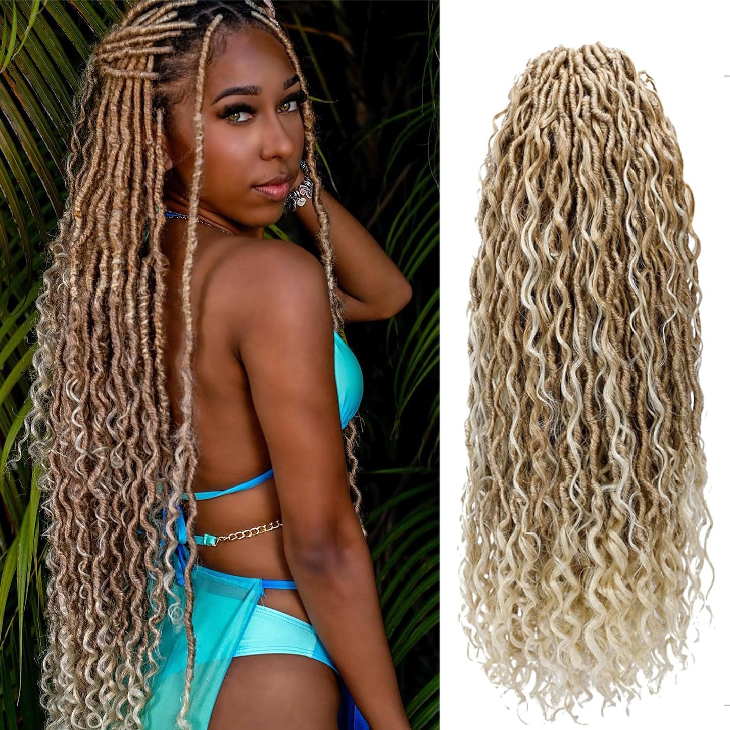 Faux Locs Crochet Hair 22 Inch Ombre Goddess Locs Crochet Hair For Women Soft River Locs Curly Pre Looped Crochet Braids With Cu