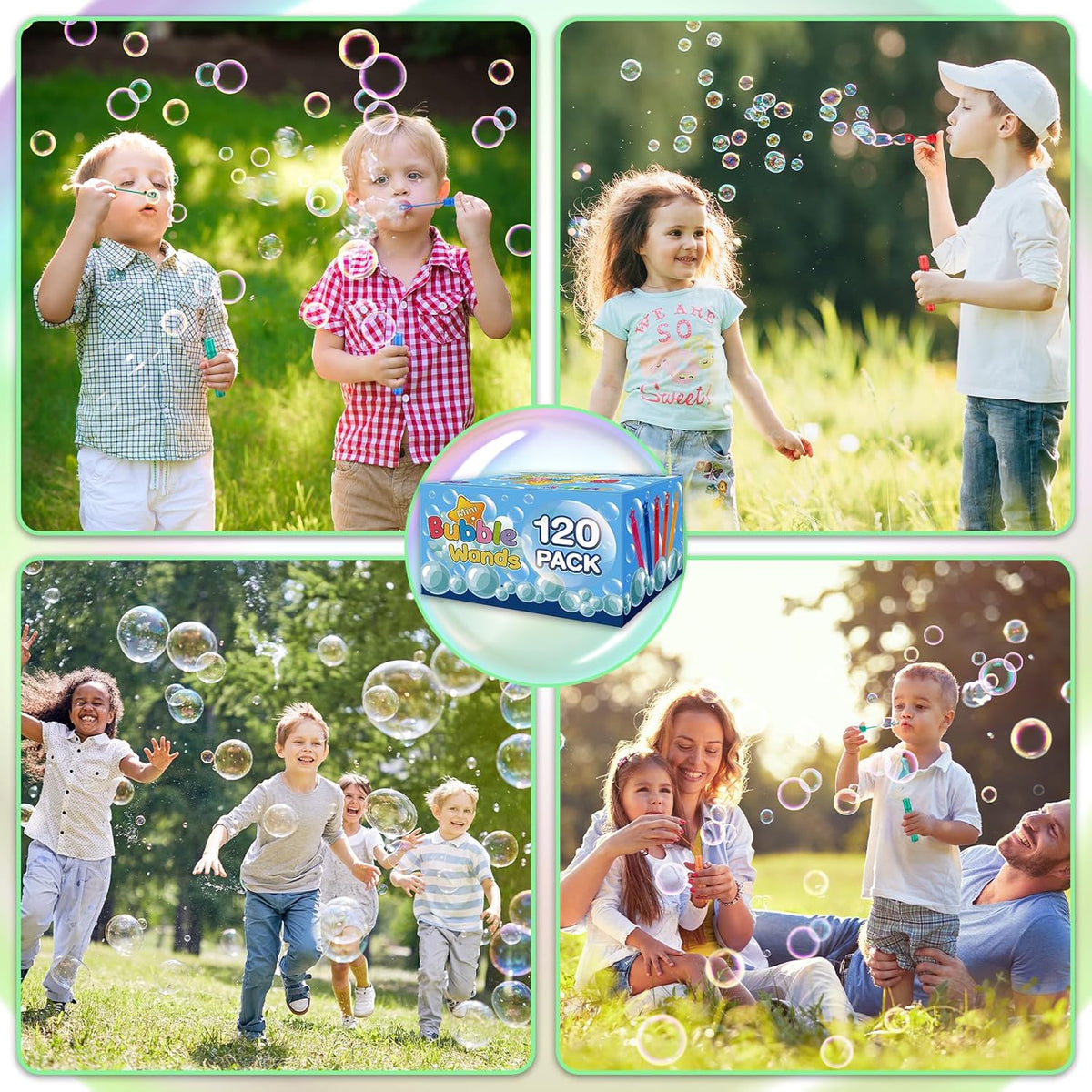 120 Mini Bubble Wands in 10 Colors, Bulk Party Favors for Kids and Themed Birthday Parties