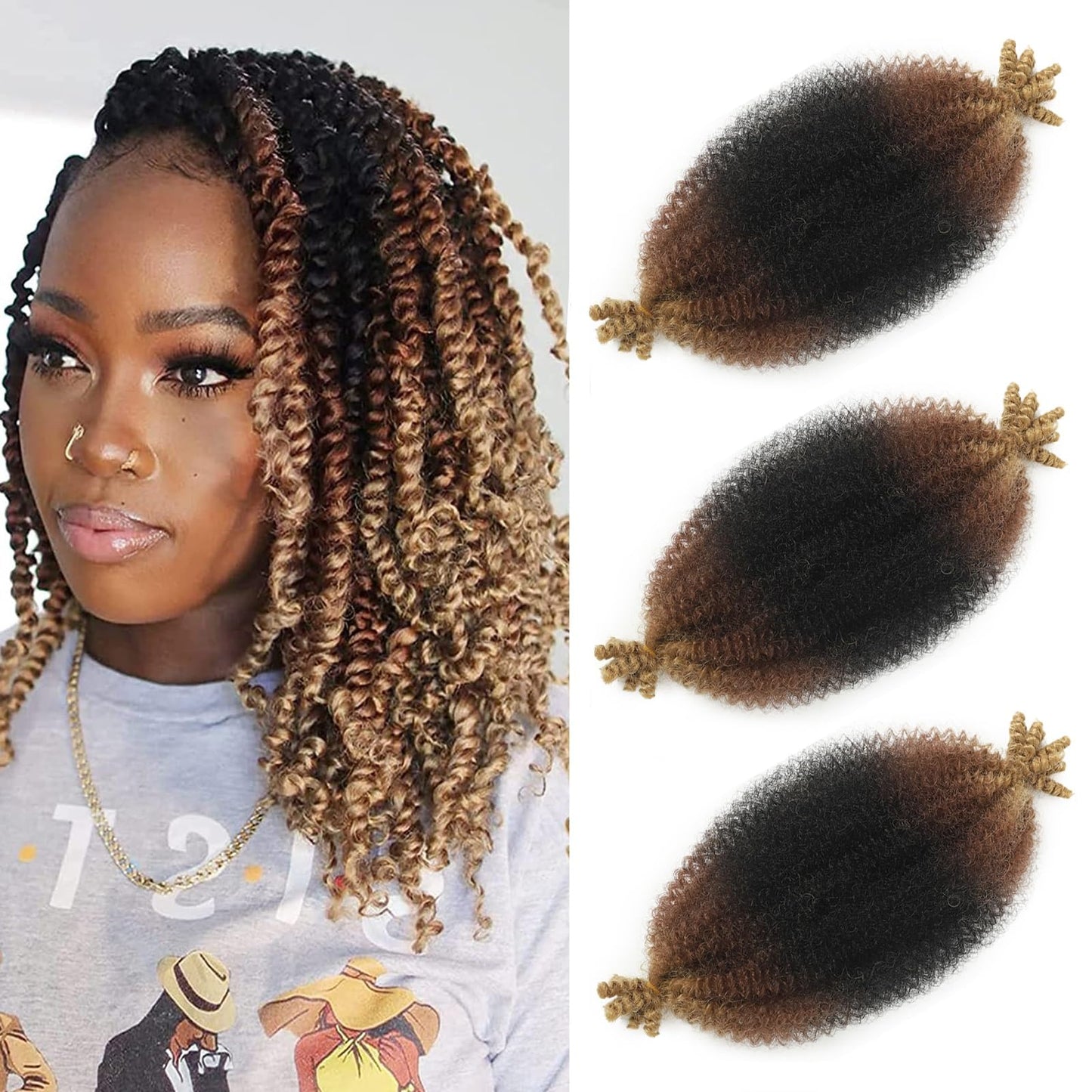 8 Packs Pre-Separated Springy Afro Twist Hair 18 Inch 1B/30/27 Marley Hair Pre-Fluffy Natural Curls Are Perfect For Marley Croch