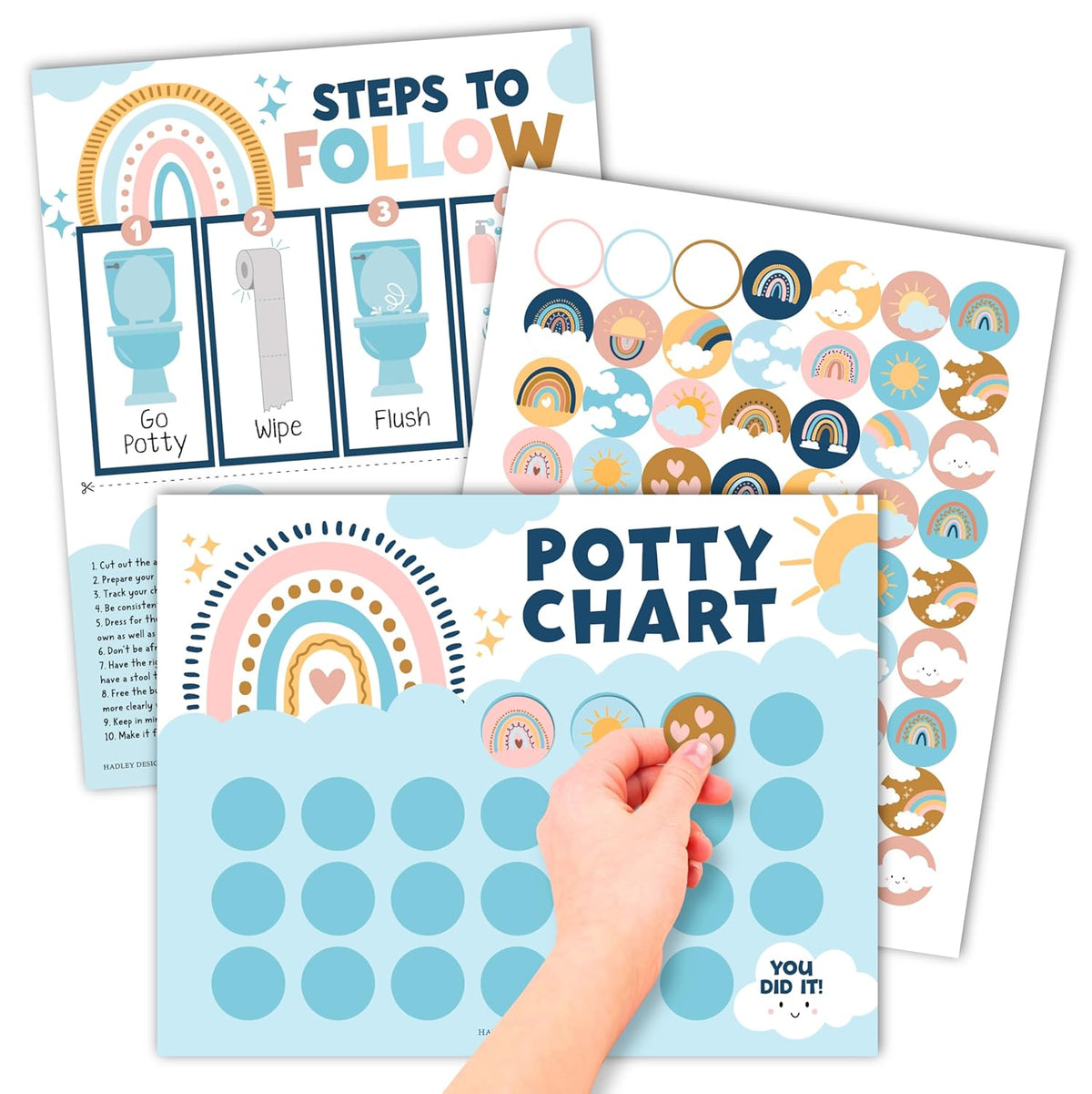 Hadley Designs Potty Training Chart for Toddlers Girls -10 Sticker Potty Chart for Toddlers Girls, 8.5x11" Potty Training Sticker Charts for Toilet Success, Unicorn Toddler Reward Chart for Kids