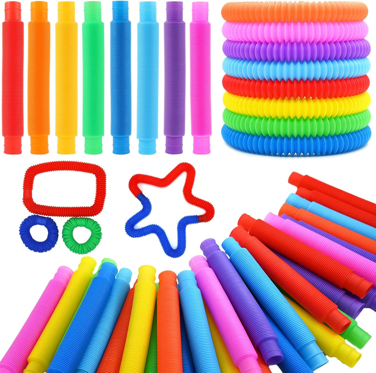 Pop Tubes, 30PCS Fidget Sensory Toys, Party Favors,Birthday Gifts,Goodie Bag Stuffers, Classroom School Reward,Creative STEM Learning & Fun for Toddler Kids(10 Colors)