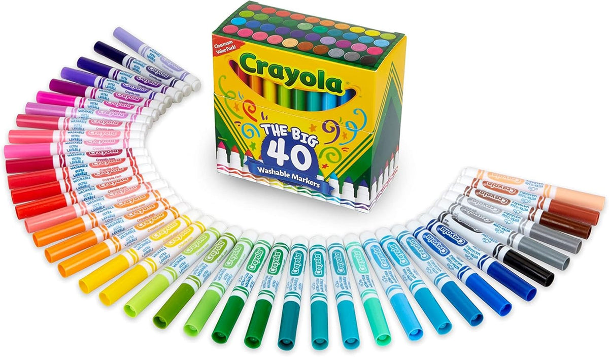 Crayola Ultra Clean Fine Line Washable Markers (40ct), School Supplies, Classroom Teacher Must Haves, Homeschool Essentials, Gifts for Kids, Ages 3, 4, 5