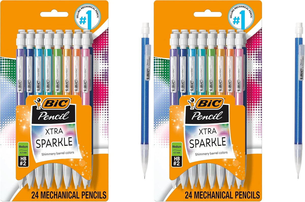 BIC Xtra-Sparkle Number 2 Mechanical Pencils With Erasers, Medium Point (0.7mm), 24-Count Pack, Mechanical Pencils for School Supplies