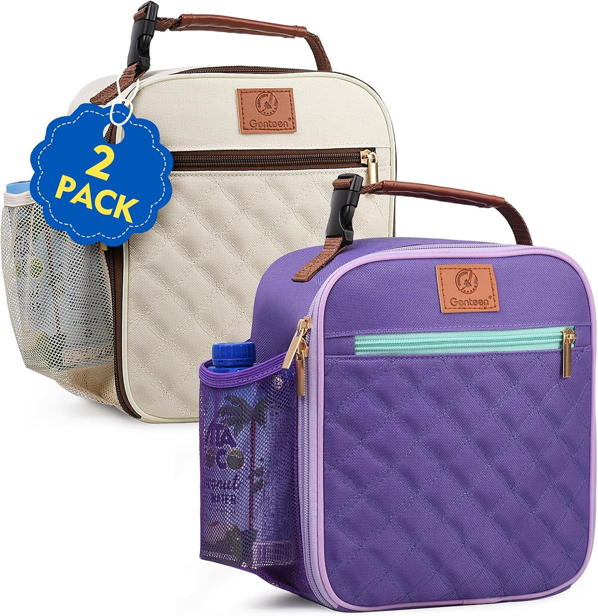 Genteen Kids Lunch Box Insulated Soft Mini Cooler with Bottle Holder, Lightweight Reusable Easy-Clean Lunch bag for Girls, Boys Back to School-Purple