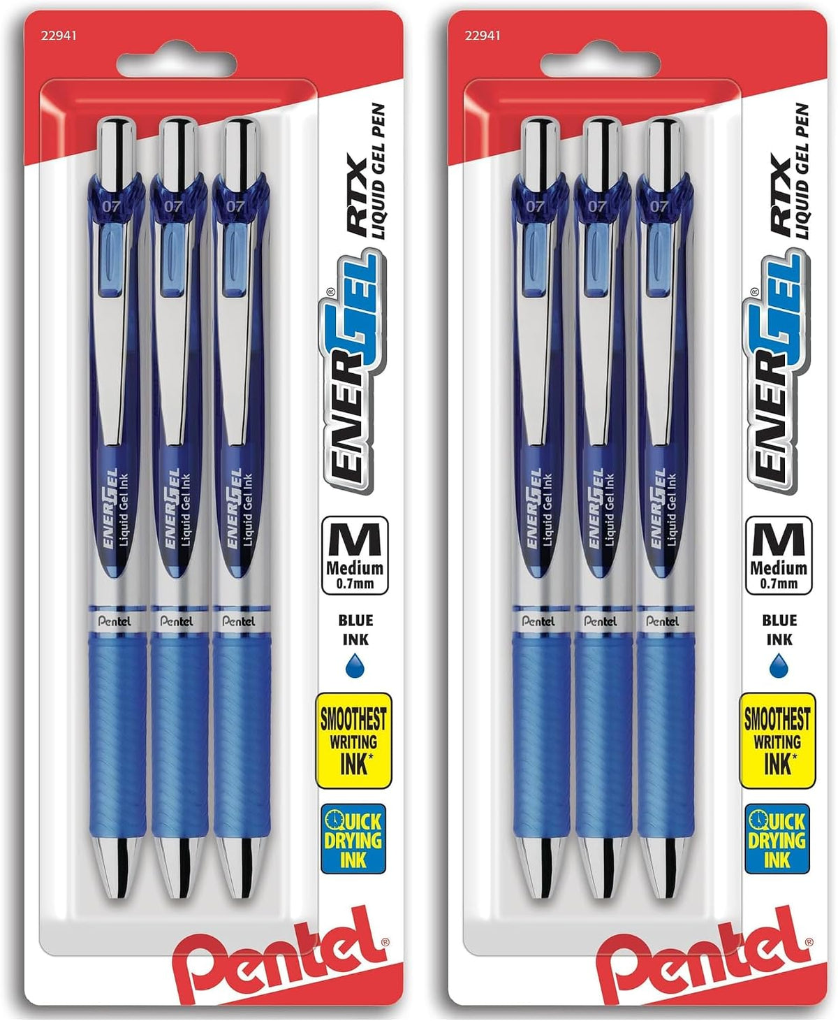Pentel EnerGel Deluxe RTX Gel Ink Pens, 0.7 Millimeter Metal Tip, Blue Ink, 3-Pack (BL77BP3C)