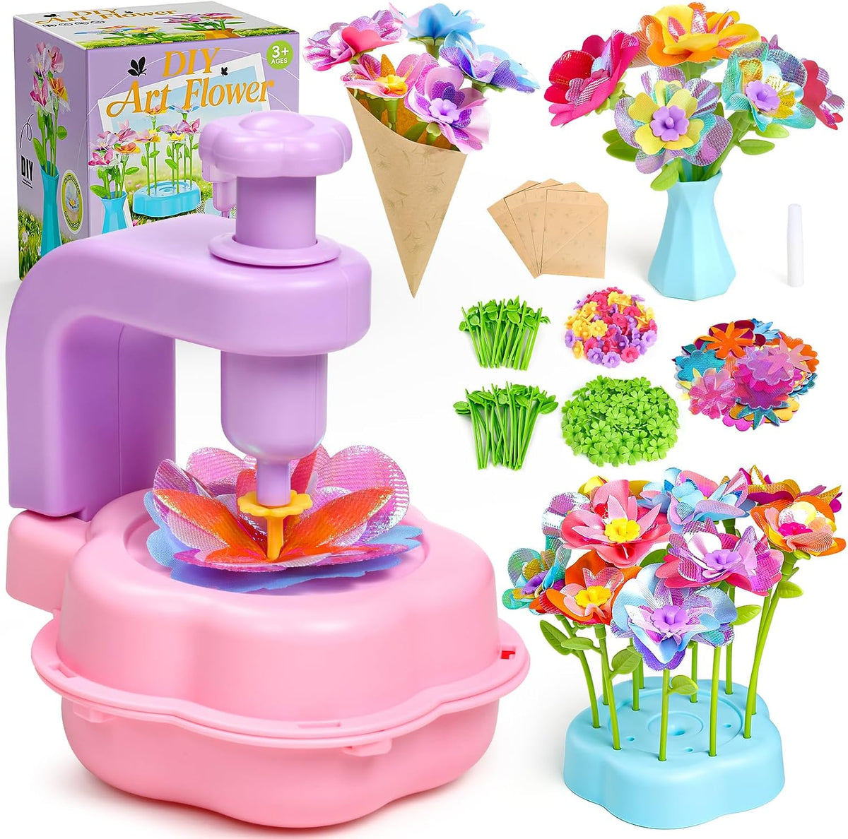 Scvcid Arts and Crafts for Girls Aged 3-12, Includes Extra Accessory Set | DIY Art Flower Toys Fabric Bouquet Craft for Toddler, Birthday Gifts for 3 4 5 6 7 8 9 10 11 12 Year Old Girls