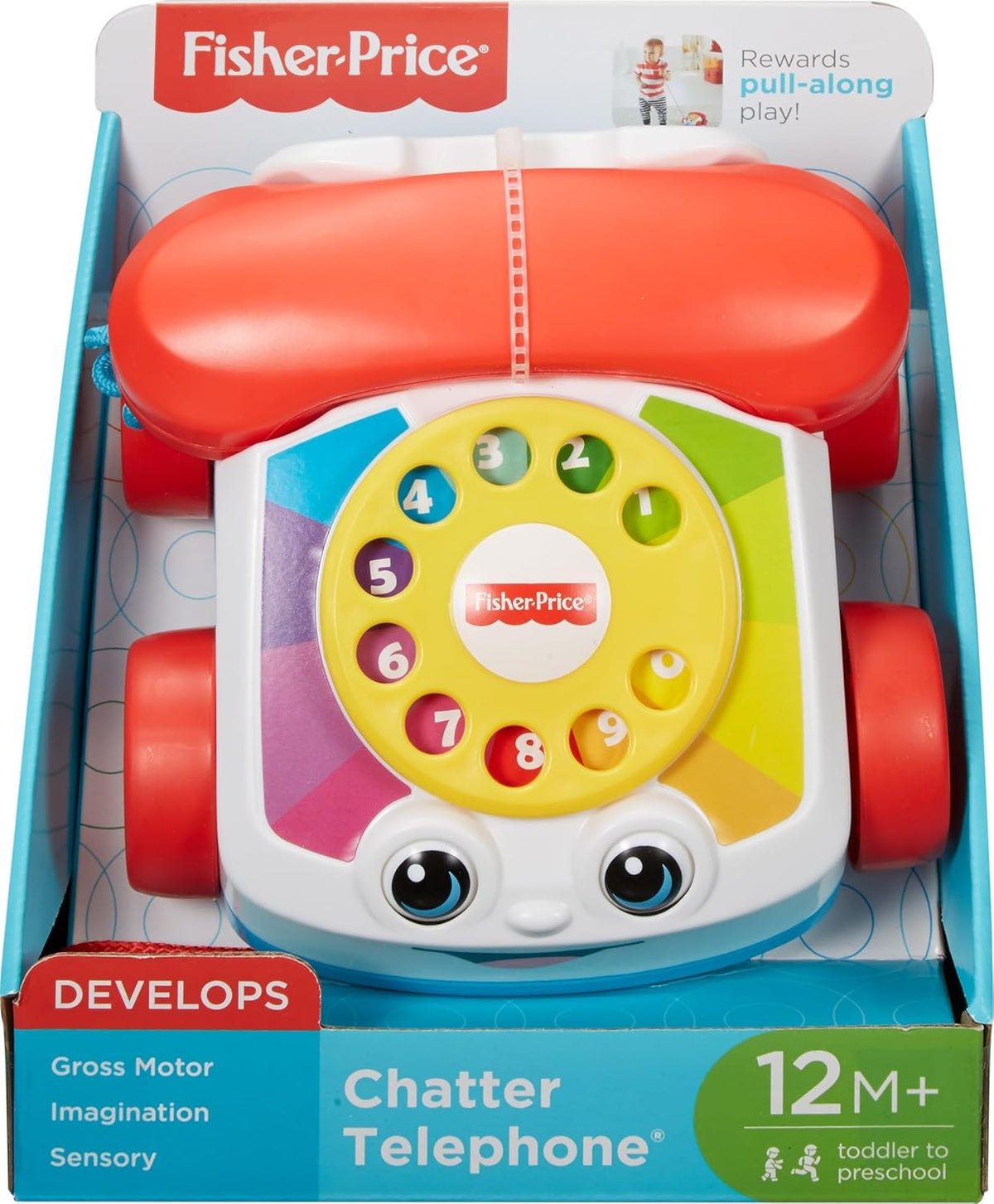 Fisher-Price Toddler Pull Toy Chatter Telephone with Rotary Dial and Wheels for Walking Play Ages 1+ years