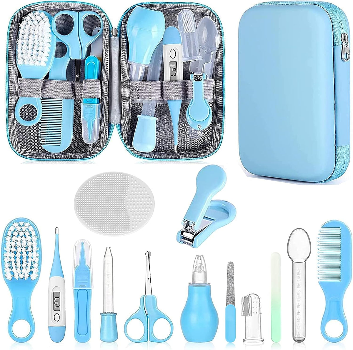 Baby Grooming Kit, Infant Safety Care Set with Hair Brush Comb Nail Clipper Nasal Aspirator,Baby Essentials Kit for Newborn Girls Boys (Green)