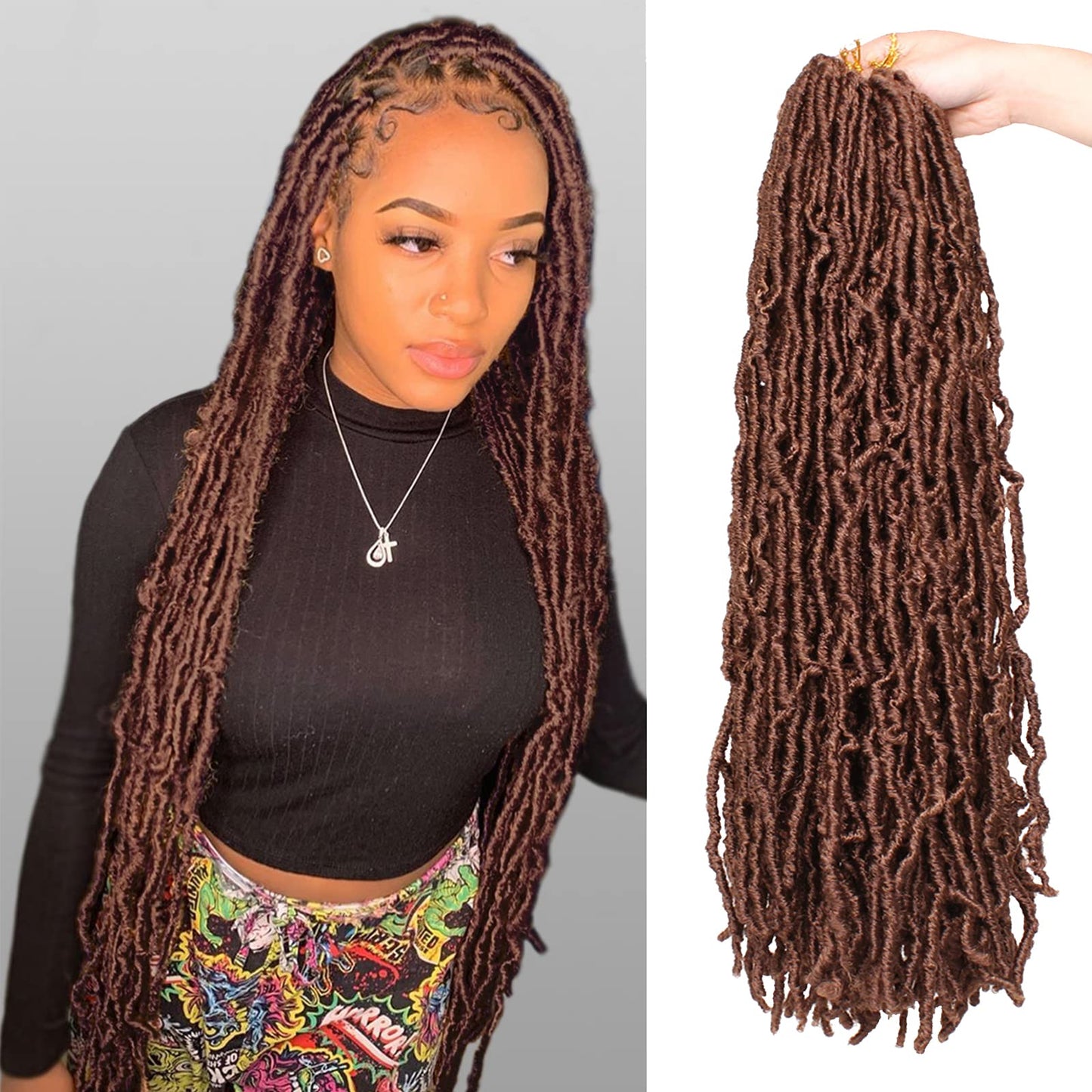 Zrq 24 Inch 7 Packs New Faux Locs Hair For Butterfly Locs, Pre-Looped Soft Locs Hair Synthetic Goddess Locs Braiding Hair Extens