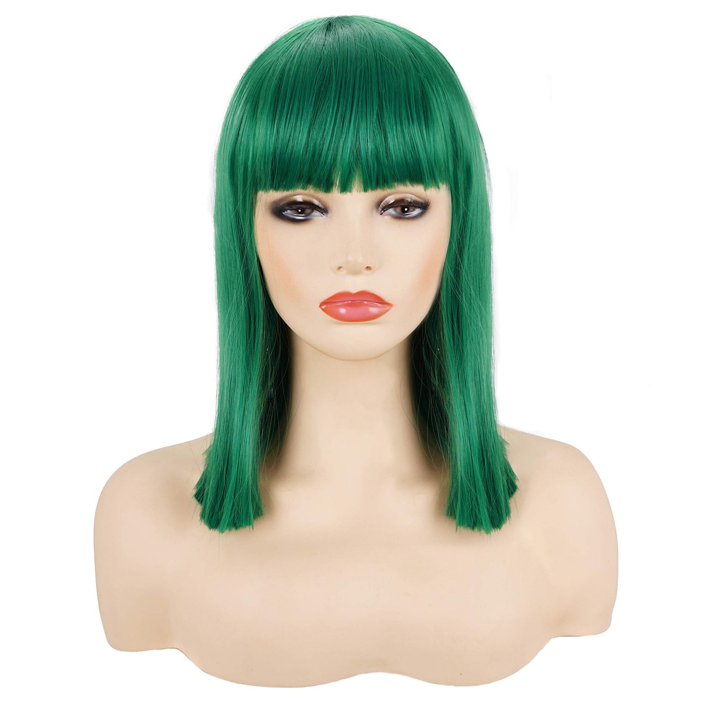 Morvally Short Straight Bob Wig Heat Resistant Hair With Blunt Bangs Natural Looking Cosplay Costume Daily Wigs (14'', Green)