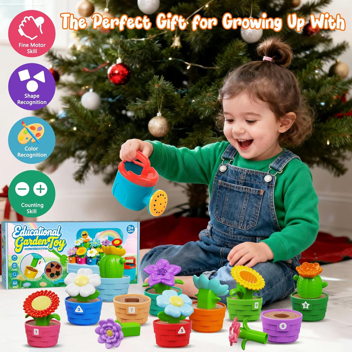 Marlrin Montessori Flower Garden Building Toy 10-potted Flowers Gardening Set for Toddlers, Preschool Learning Toy