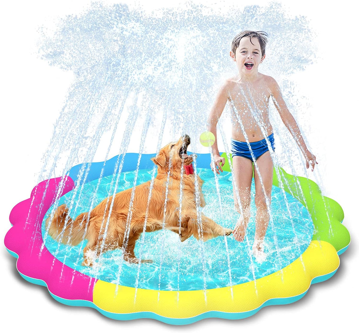 Raxurt Non-Slip Splash Pad for Kids and Dog, 67'' Splash Pad Thicken 0.58mm for Kids Ages 4-8 Toddler Baby Splash Sprinkler Pad Dog Pool Summer Outdoor Water Toys for Boys Girls