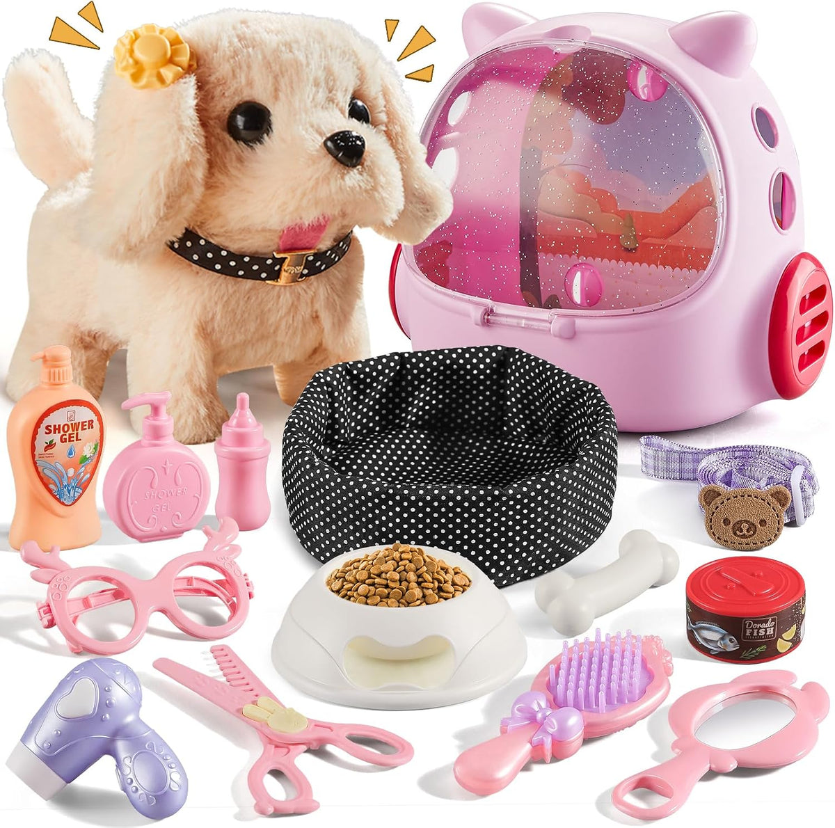Vanvimen 16 Pcs Robot Dog Toys for Girls, Toys for 3 4 5 6 7 8 Year Old Girls Kids Boys, Realistic Robot Puppy Toddlers Girl Toy for 5-7 6-8, Ideas Birthday Gifts for Girl 3 4 5 6 Year Old