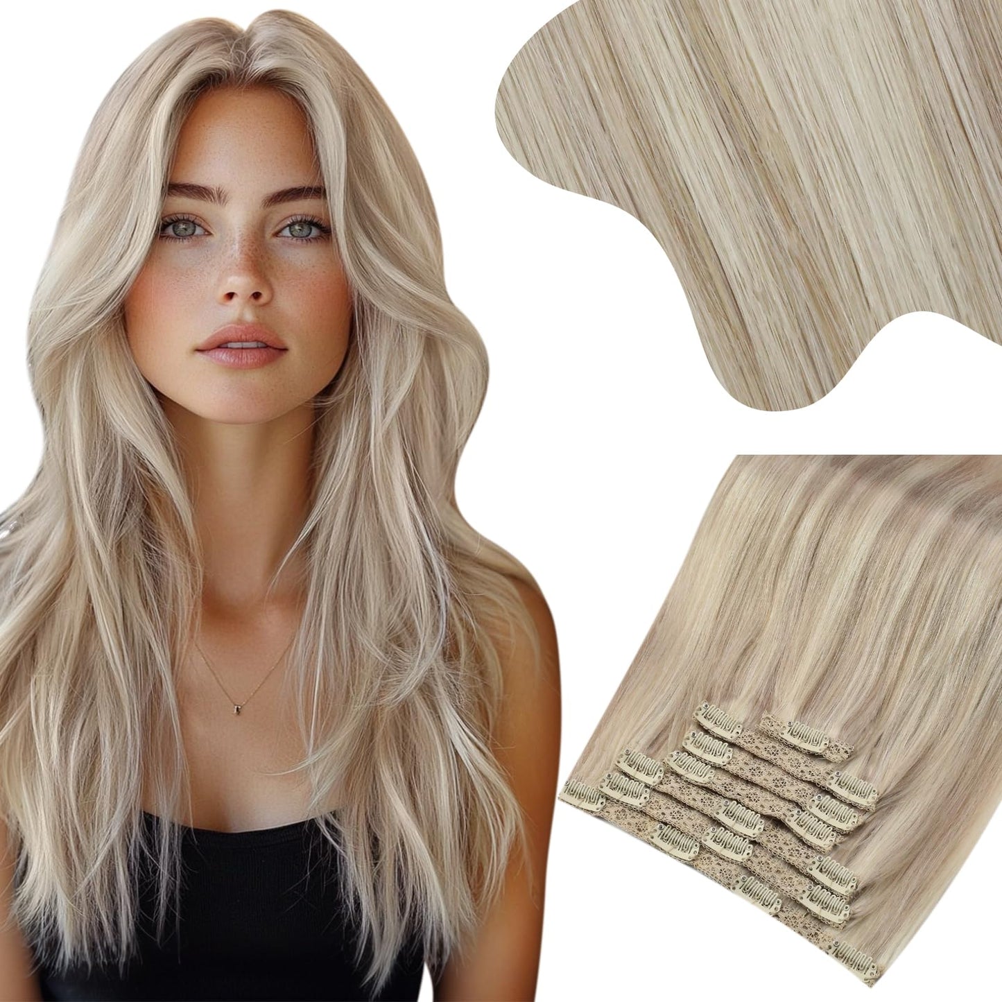 Moresoo Clip In Hair Extensions Real Human Hair Highlight Blonde Hair Extensions Clip In Remy Human Hair Double Weft Clip In Hum