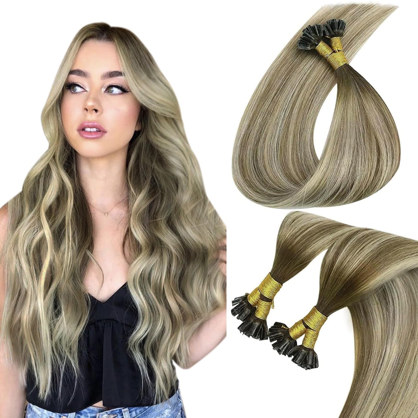 Sunny Hair Ombre U Tip Hair Extensions Brown Keratin Tip Hair Extensions Human Hair Cool Brown Balayage Light Brown Highlight Bl