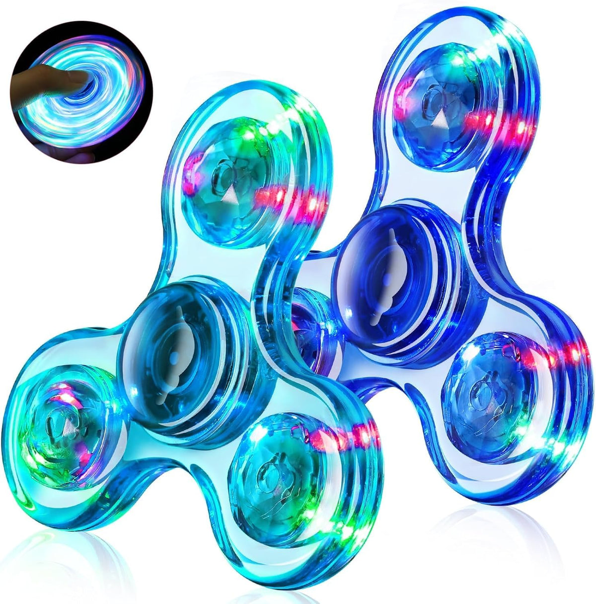 Fidget Spinner 2 Pack, Light up Sensory Fidget Toys Adults Kids 4-8-12 with Autism ADHD, Kids Travel Toys Anxiety Stress Relief Teen Boy Gifts, Classroom Prizes Glow Birthday Party Graduation Gifts