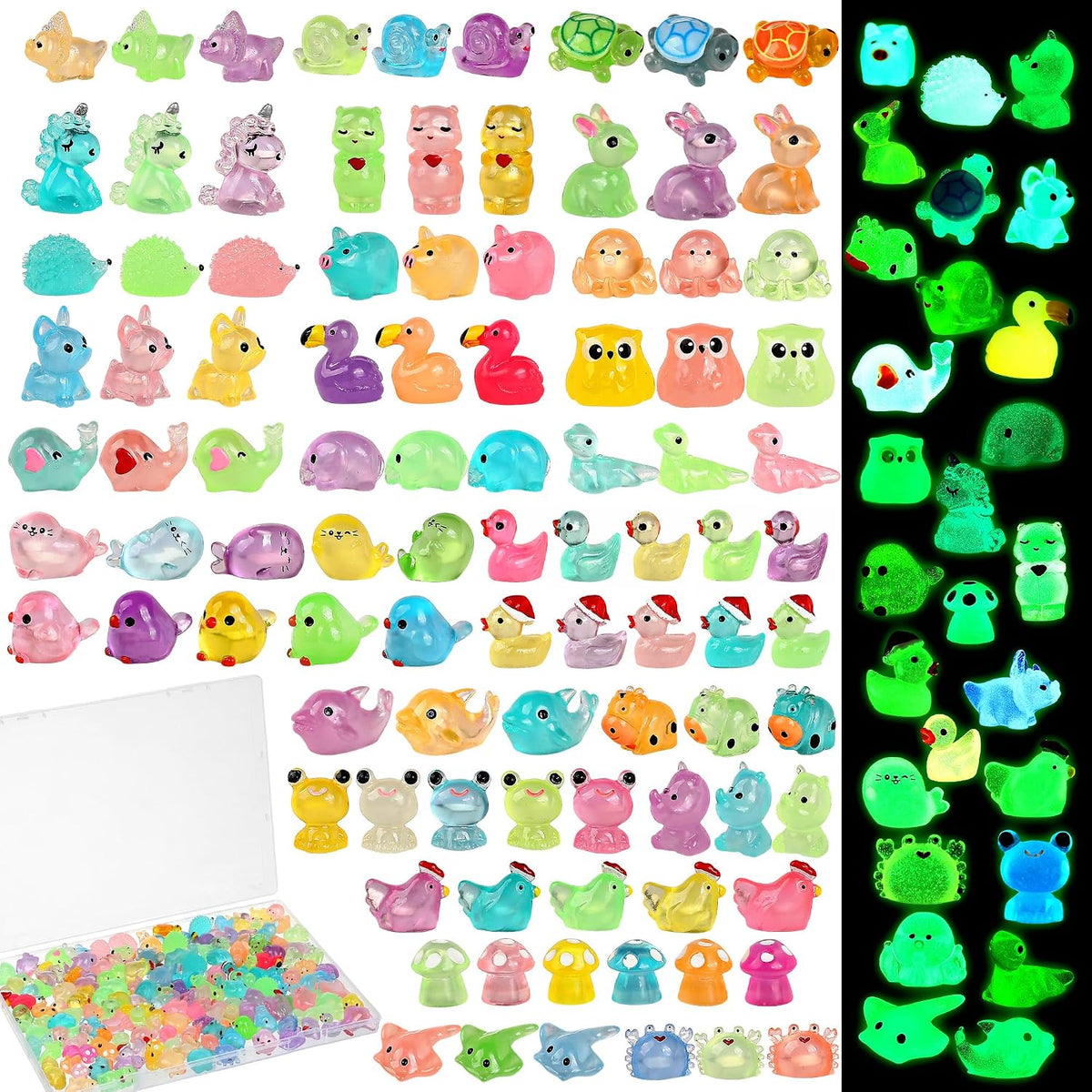Luminous mini Resin Animals to Hide 120 Pcs Tiny Resin Animals Glow in The Dark for Miniature Fairy Garden Decoration Accessories Micro Landscape Aquarium Potted Decoration