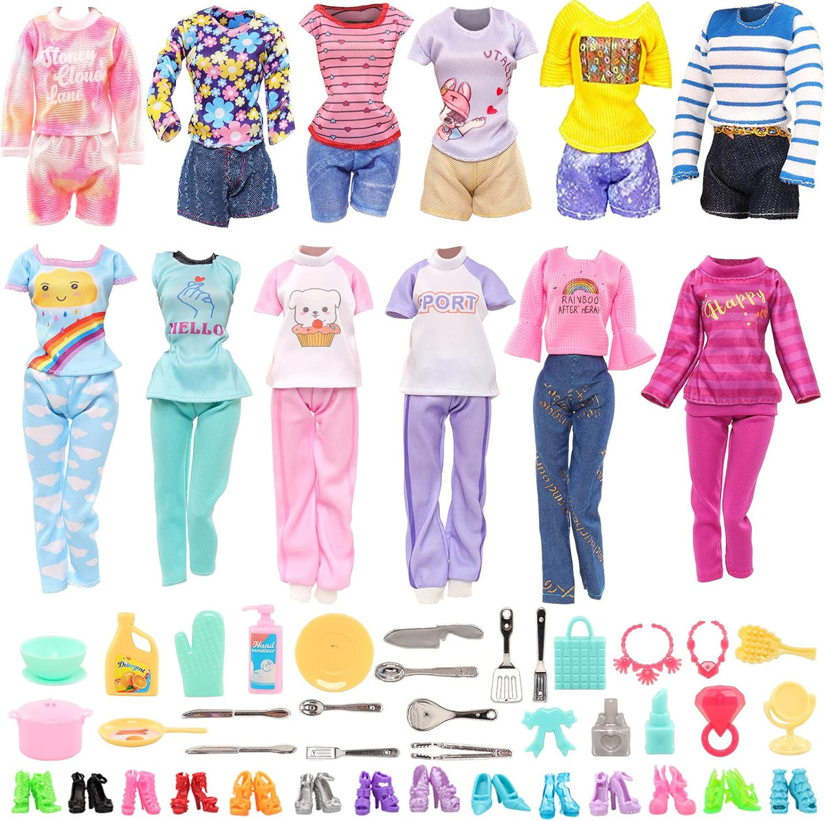 ENOCHT Doll Clothes and Accessories Including 5 Wedding Gowns 9 Fashion Dresses 3 Tops 3 Pants 1 Evening Dresses 2 Swimsuits Bikini 20 Hangers 18 Shoes and 22 Accessories Toys for 11.5 inch Doll