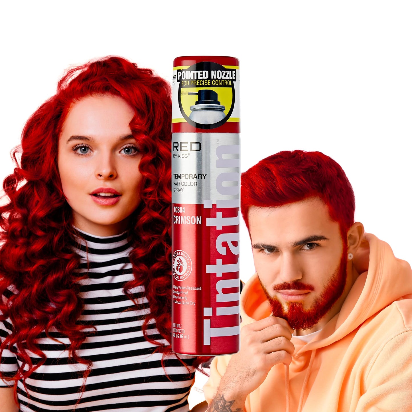 Red By Kiss Tintation Temporary Hair Color Spray 2.82Oz, Quick-Dry & Smudge-Proof, Vivid Color Washable Hair Dye, Styling Spray