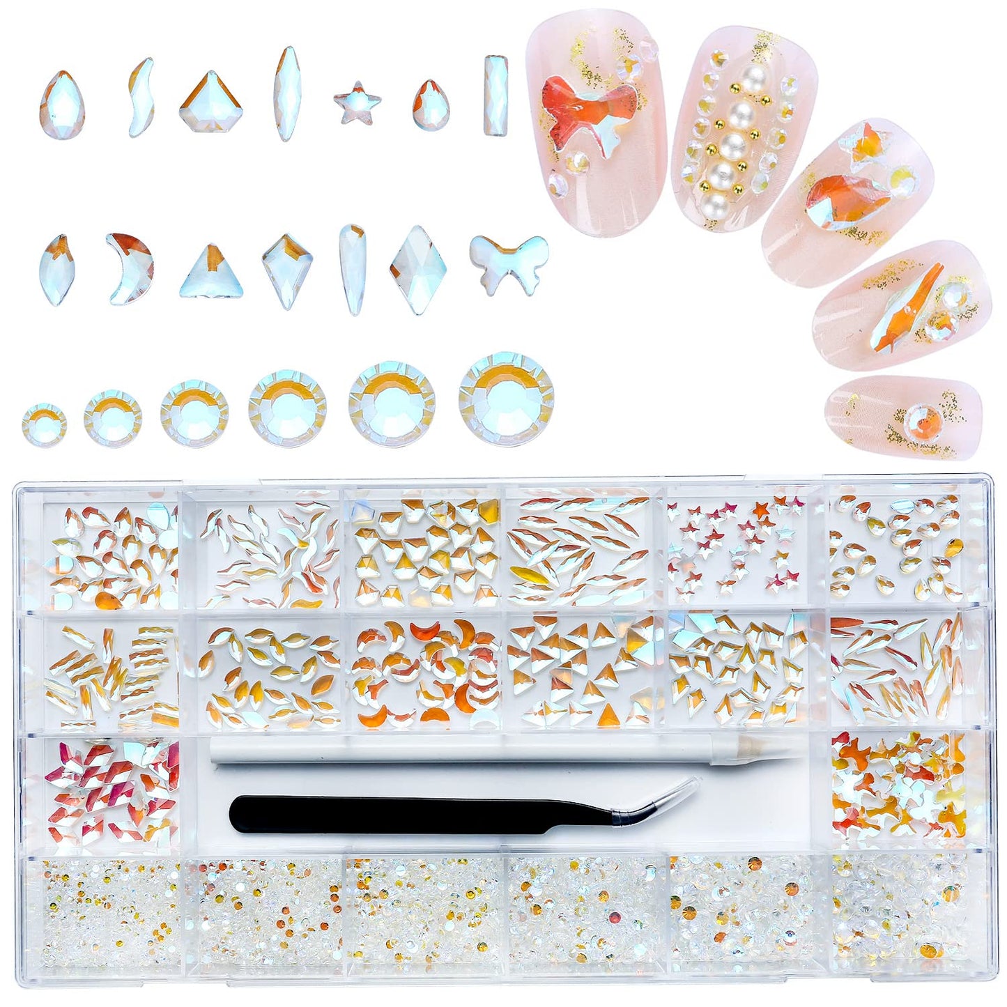 Nibiru 3830Pcs Aurora Multi Shapes Rhinestones Glass Diamonds Kit For Nail Art Jewels Decoration,Shiny Flatback Mix Size With Wa