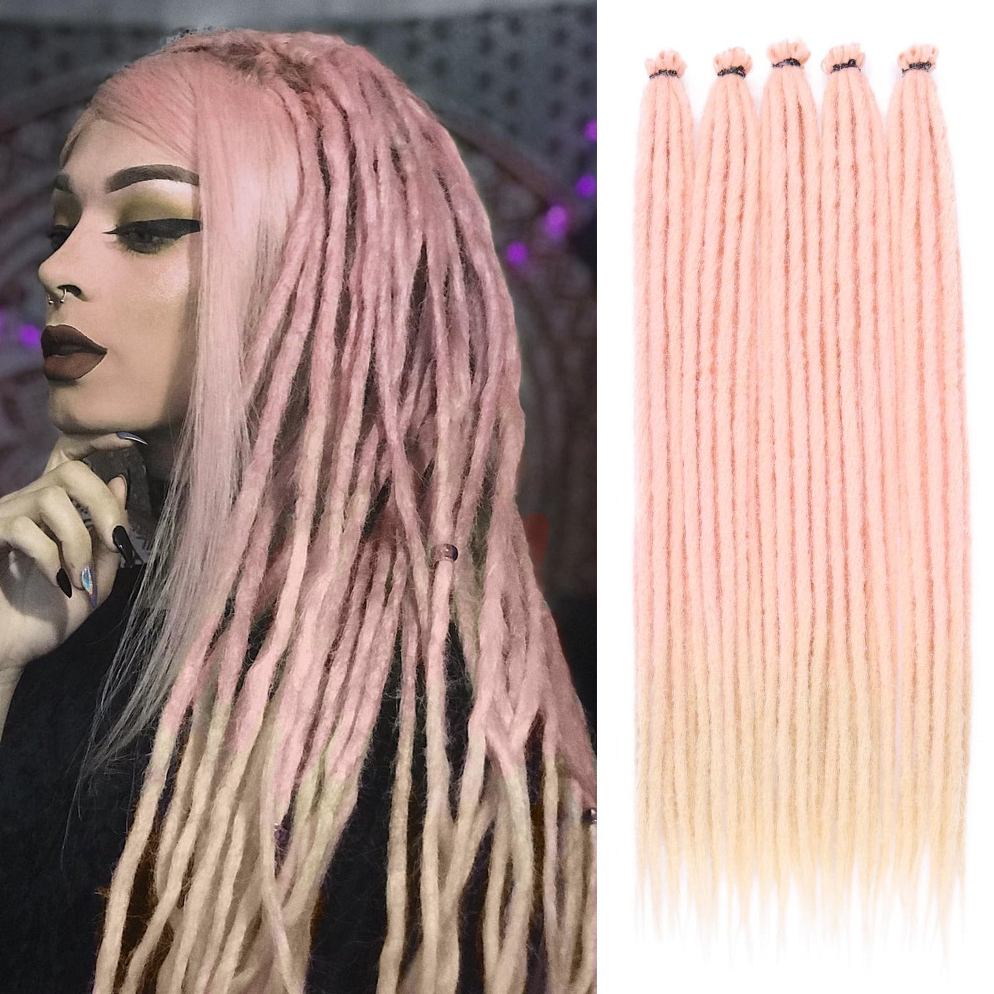 Leeven Dreadlock Extensions 24 Inch 40 Strands Pink To Blonde Single Ended Synthetic Dreads Handmade Soft Loc Extensions Reggae