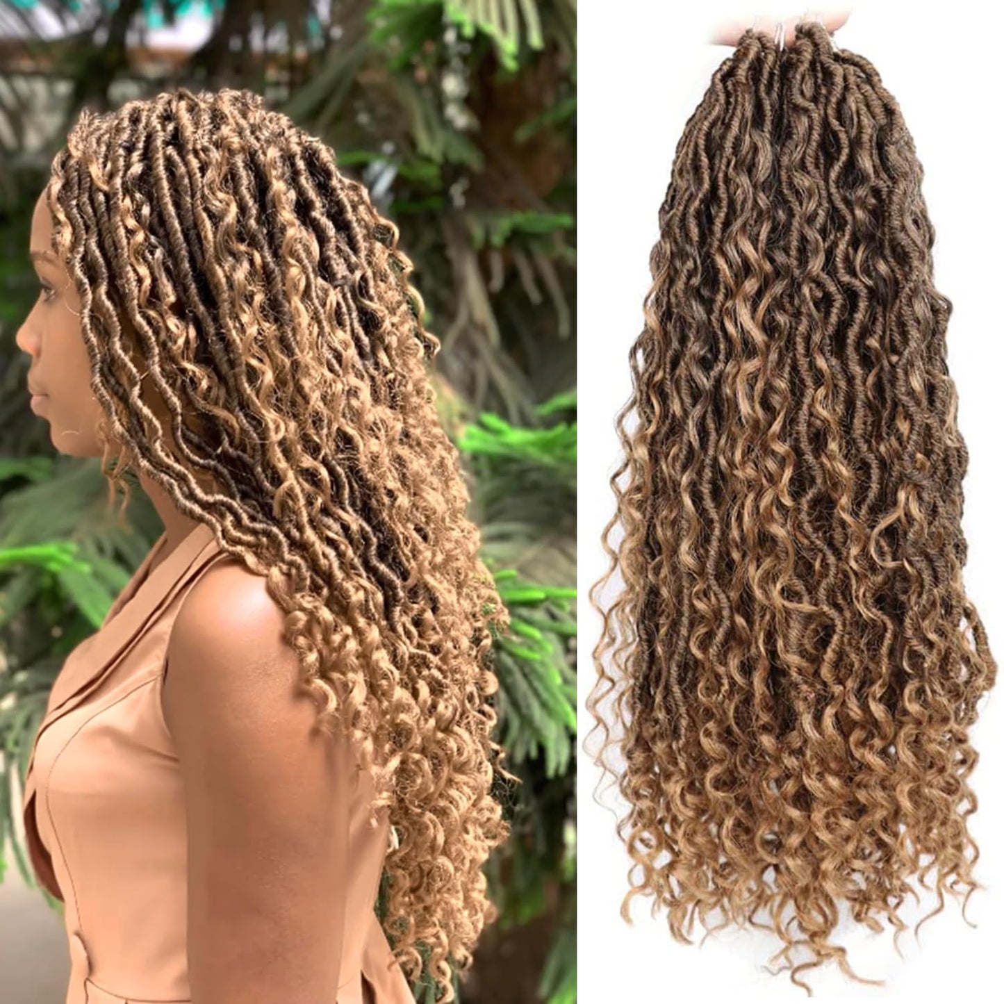 Goddess Locs Crochet Hair 18 Inch, 7 Packs Curly Faux Locs Crochet Hair, Crochet Braids Hair For Black Women Hair Extensions (18