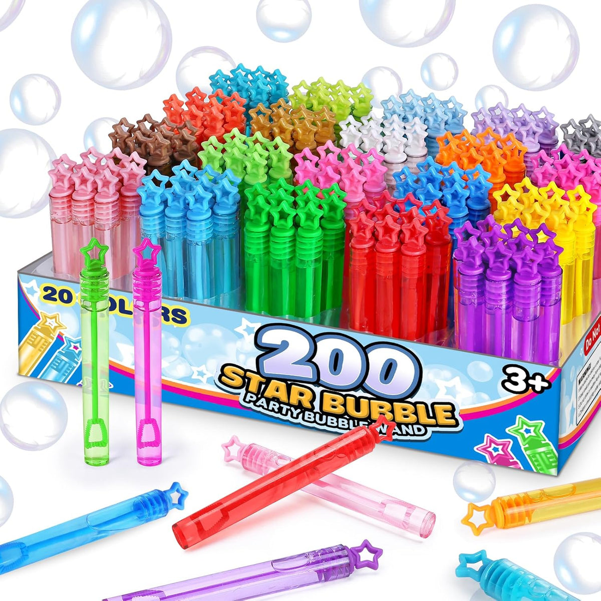 32 Pcs Neon Bubbles Party Favors, Mini Star Bubble Wand in Gift Box for Kids and Toddlers