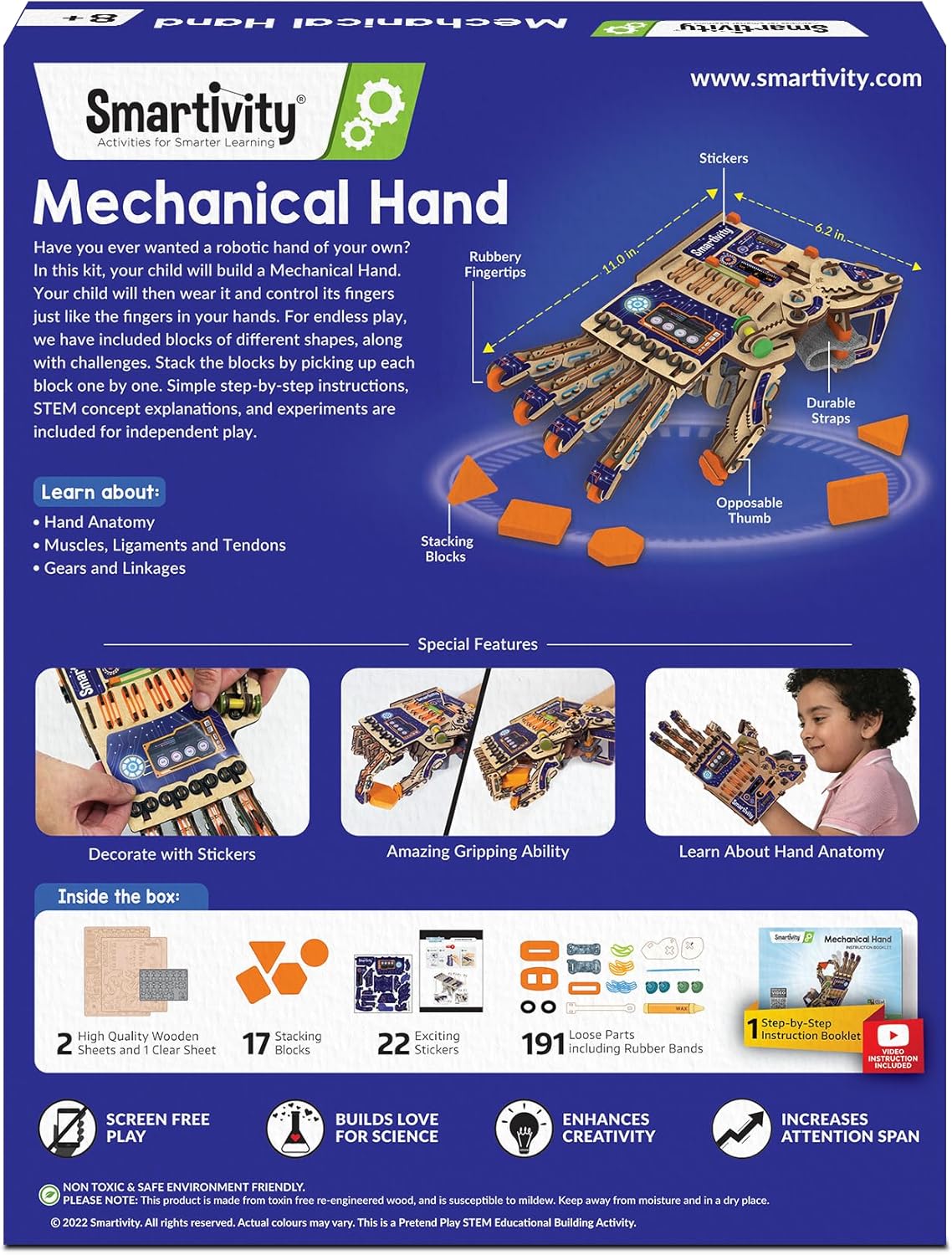 Smartivity DIY Robotic Mechanical Hand STEM Toy for Kids 8-14 Years Old, Engineering Kit, Parents Choice Award Winner