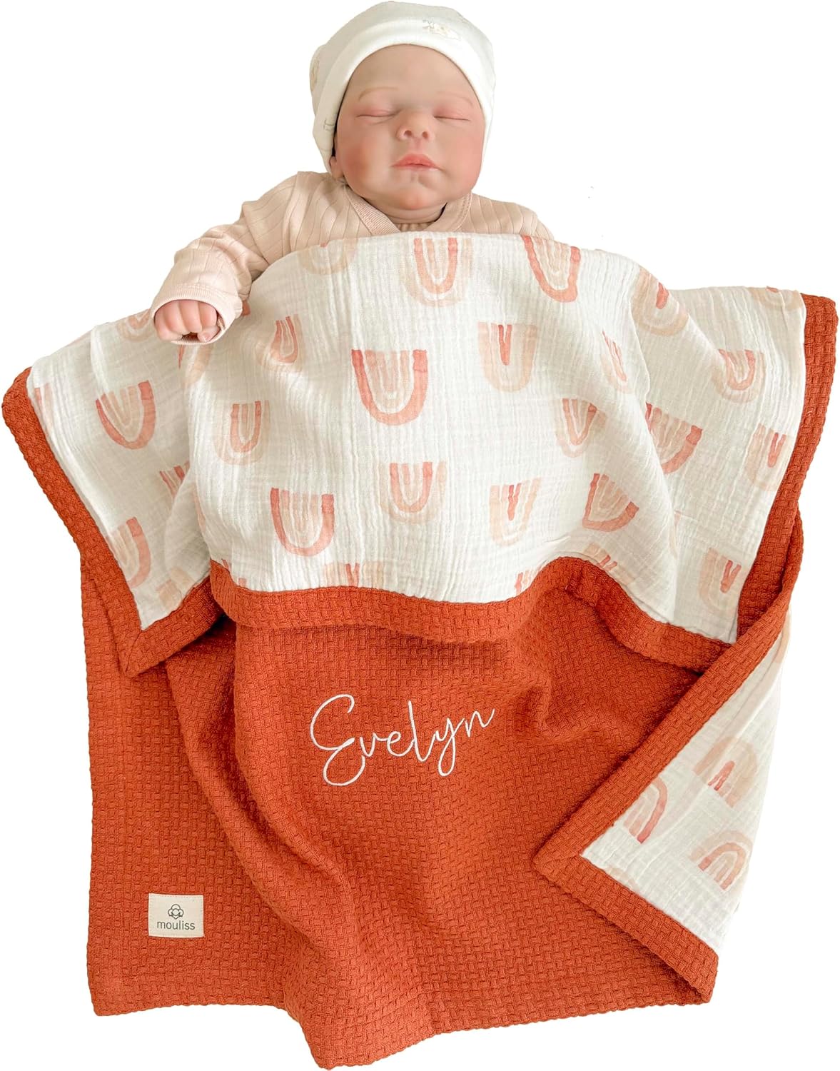 Mouliss Personalized Baby Blanket with Name – Handmade 100% Organic Cotton Newborn Gift | Custom Knit Blanket for Boys, Girls, Kids & Baby Showers