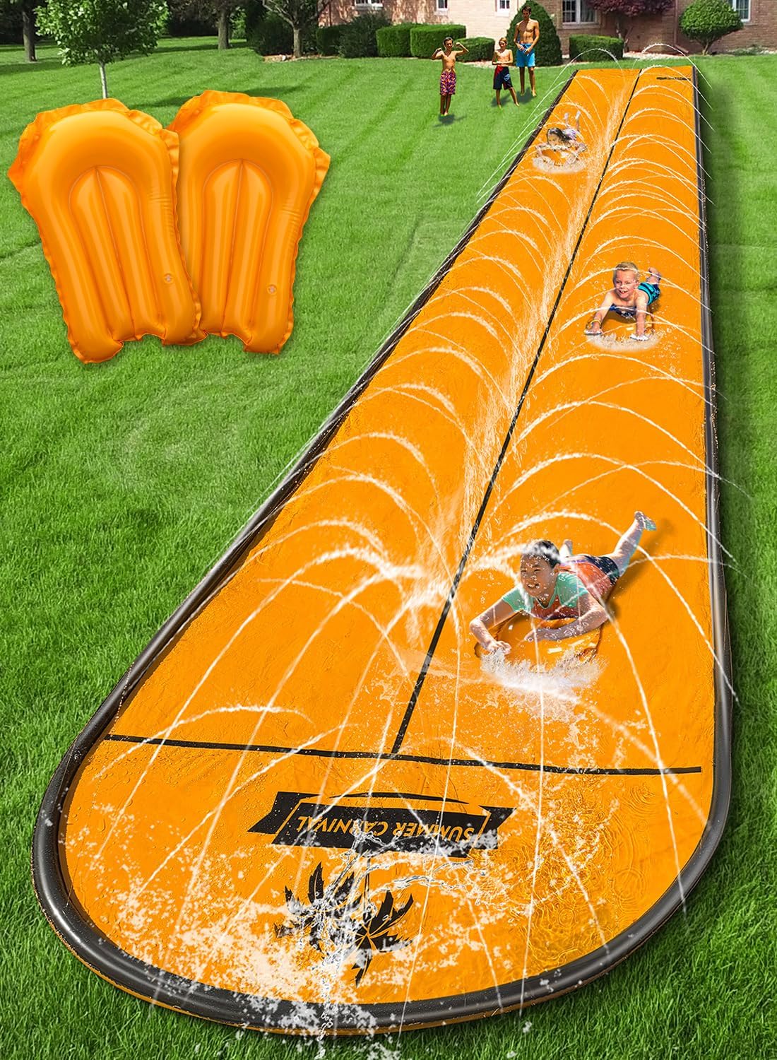 Spring Water Slip and Water Slide, 22ft *2 Lanes Slip Water Slides for Kids Backyards Ages 5-8 8-12 with Sprinkler and Inflatable Bodyboards, Summer Water Fun Toy for Outdoor Lawn Games Play